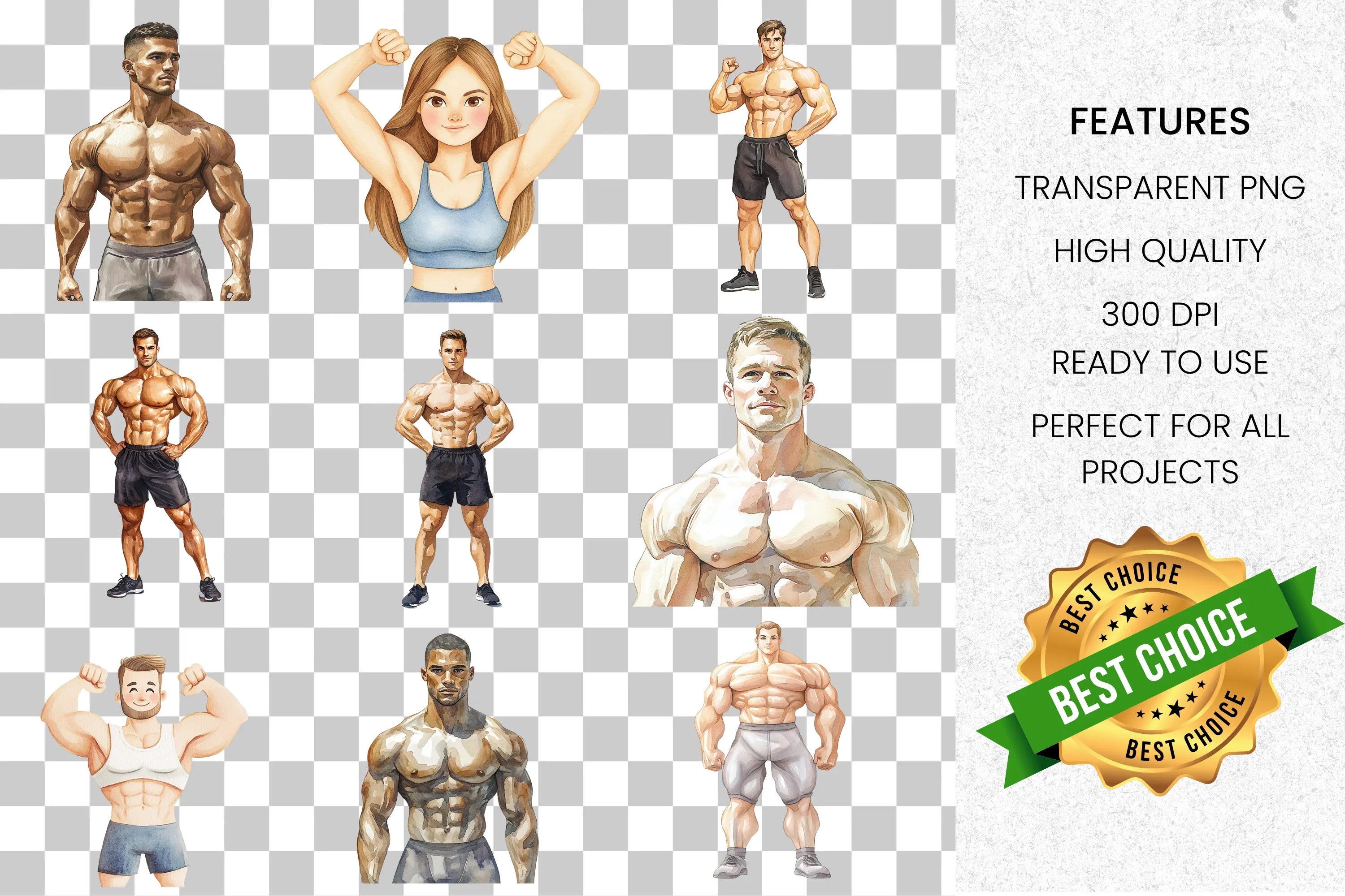 Muscular Men Fitness Clipart Bundle