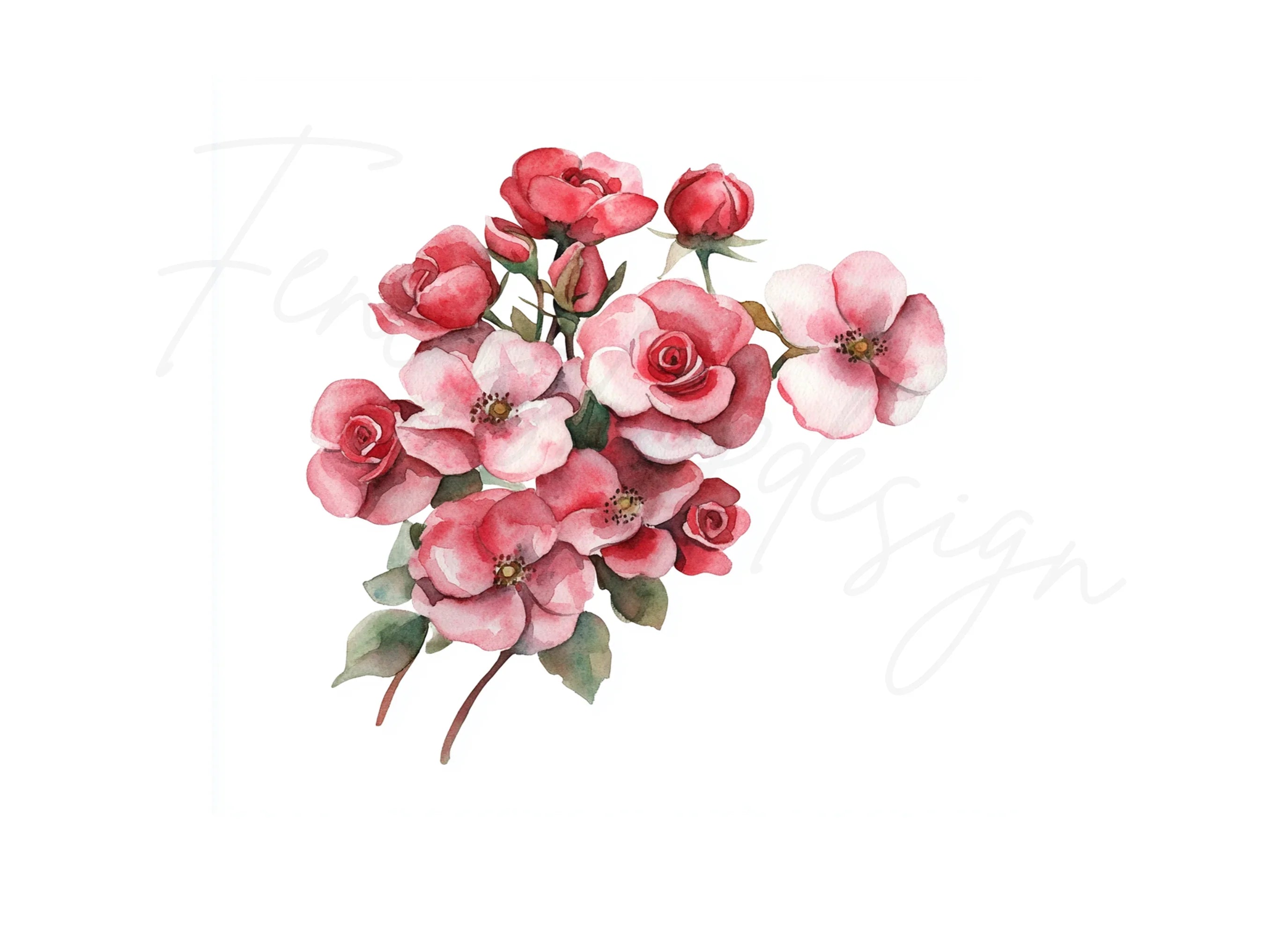 Pink Rose Bouquet Clipart Bundle