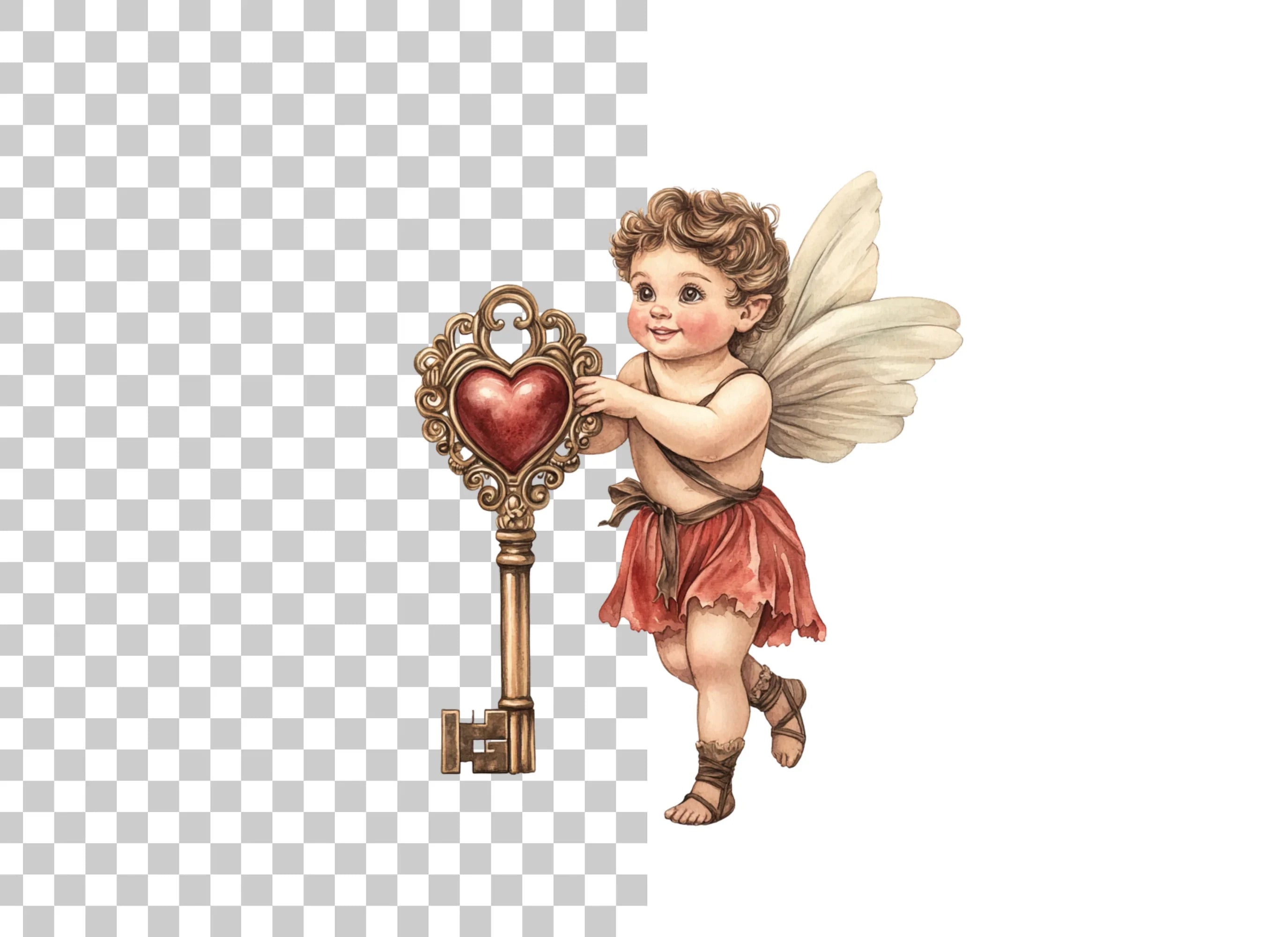 Cute Cherubs with Heart Keys Clipart Bundle