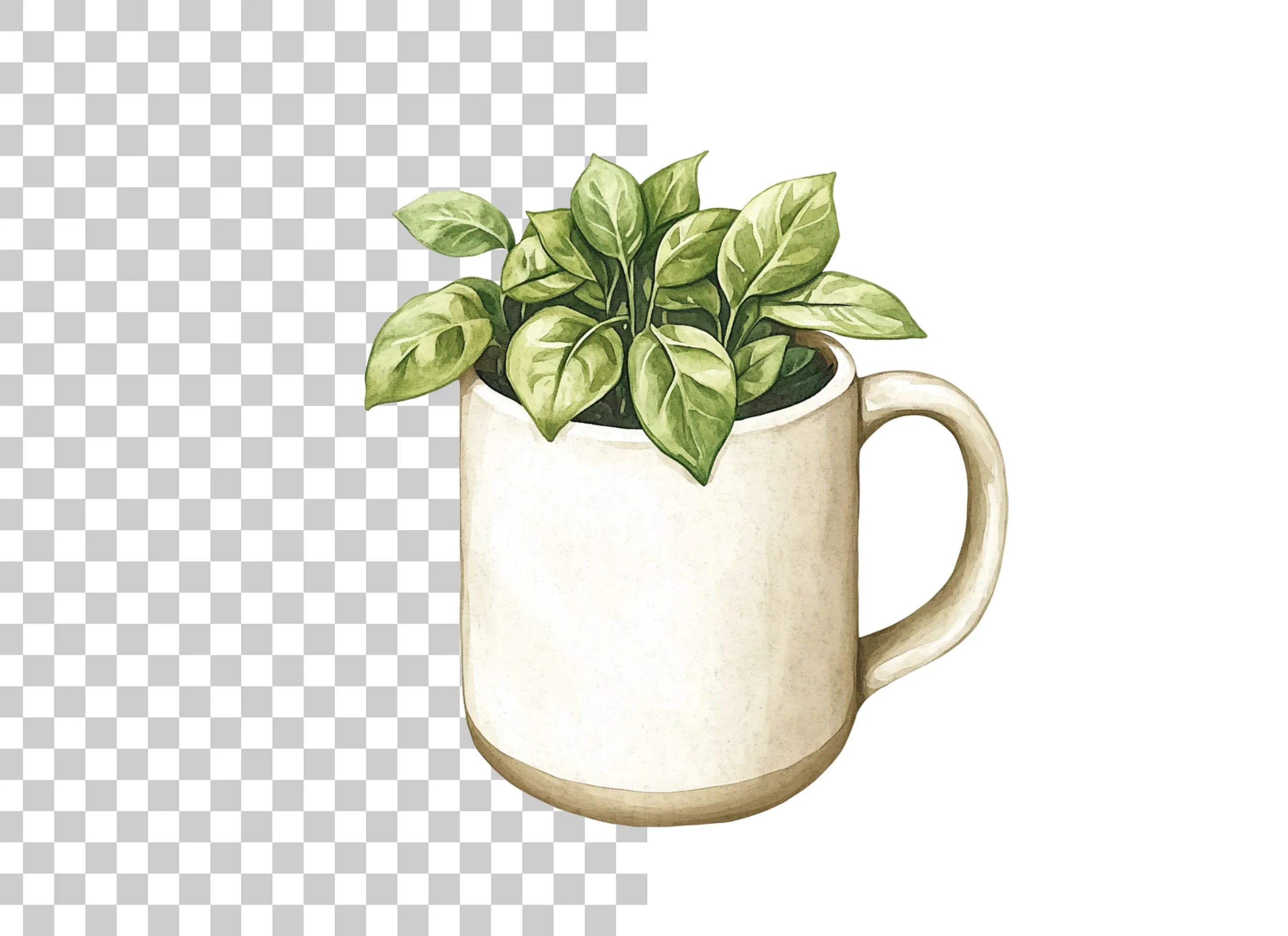 Potted Plants in Mugs Clipart Bundle