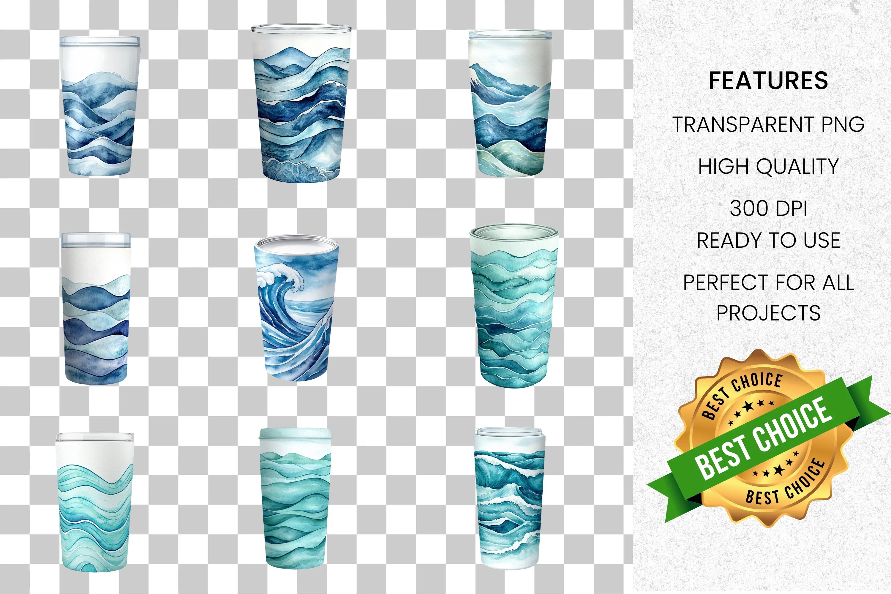 Ocean Wave Tumbler Clipart Bundle