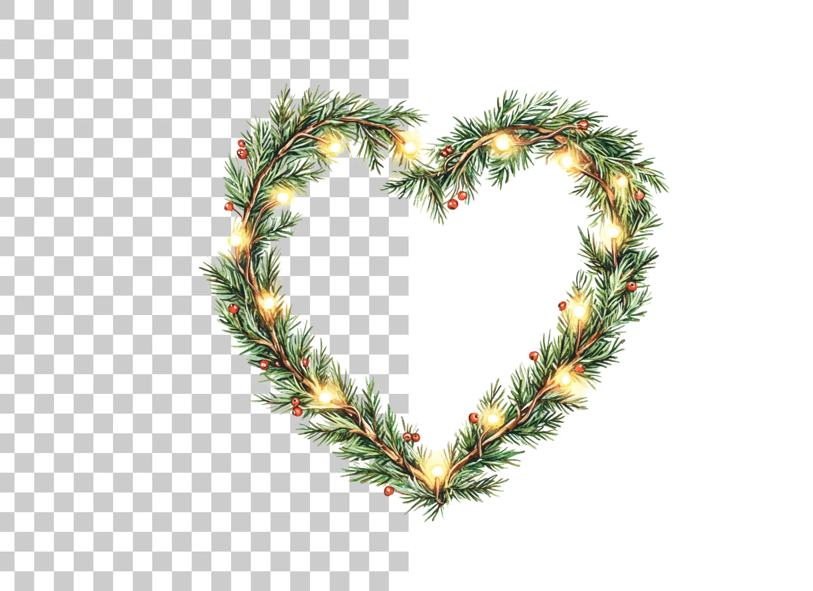 Christmas Heart Wreath with Lights Clipart Bundle