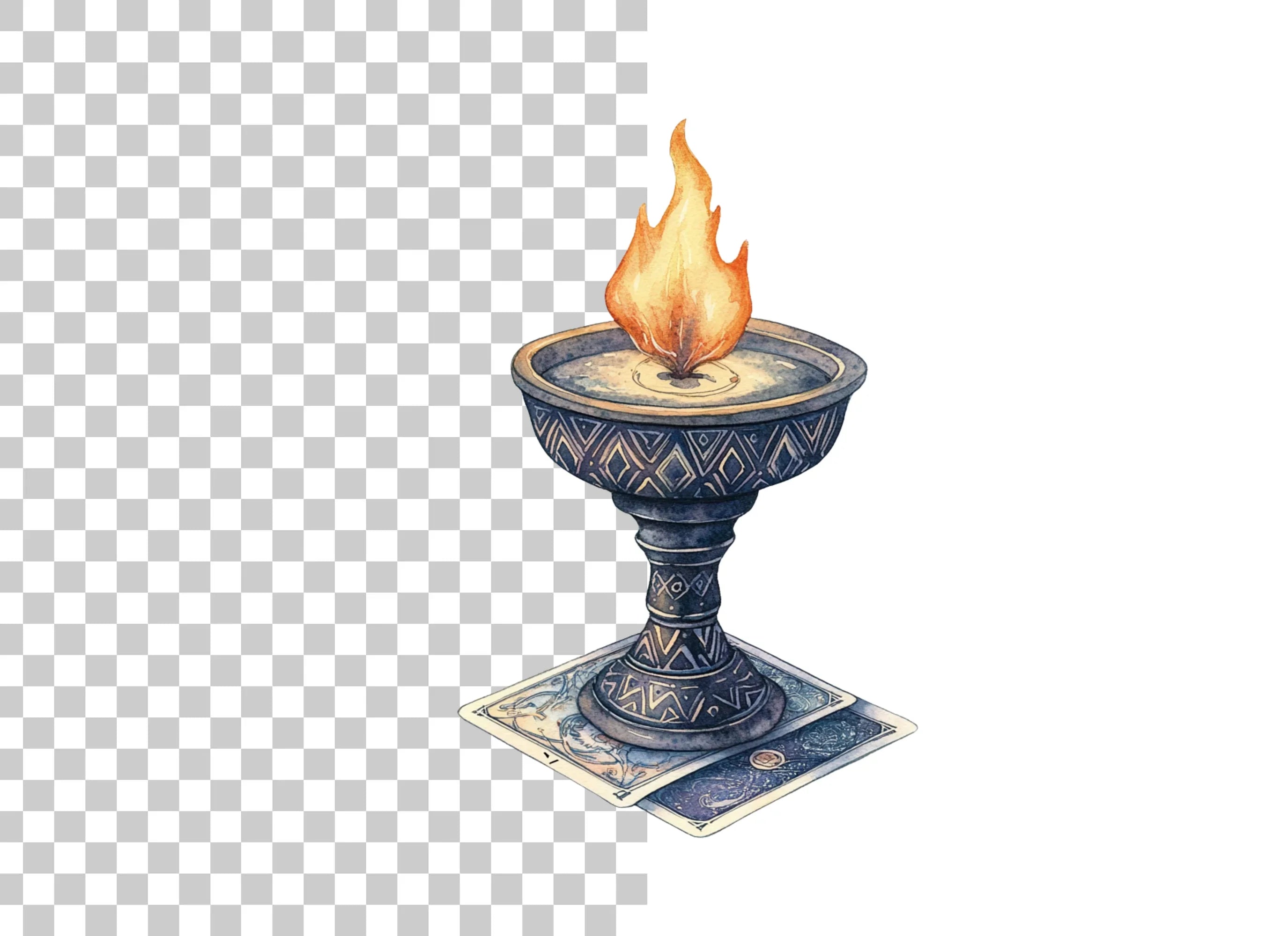 Mystical Fire Chalice with Tarot Cards Clipart Bundle