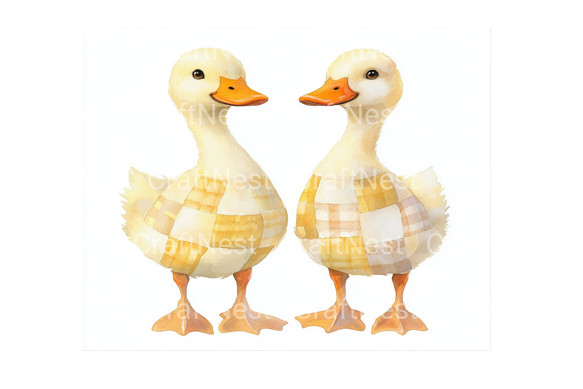 Patchwork Duckling Pair Elements Clipart Bundle
