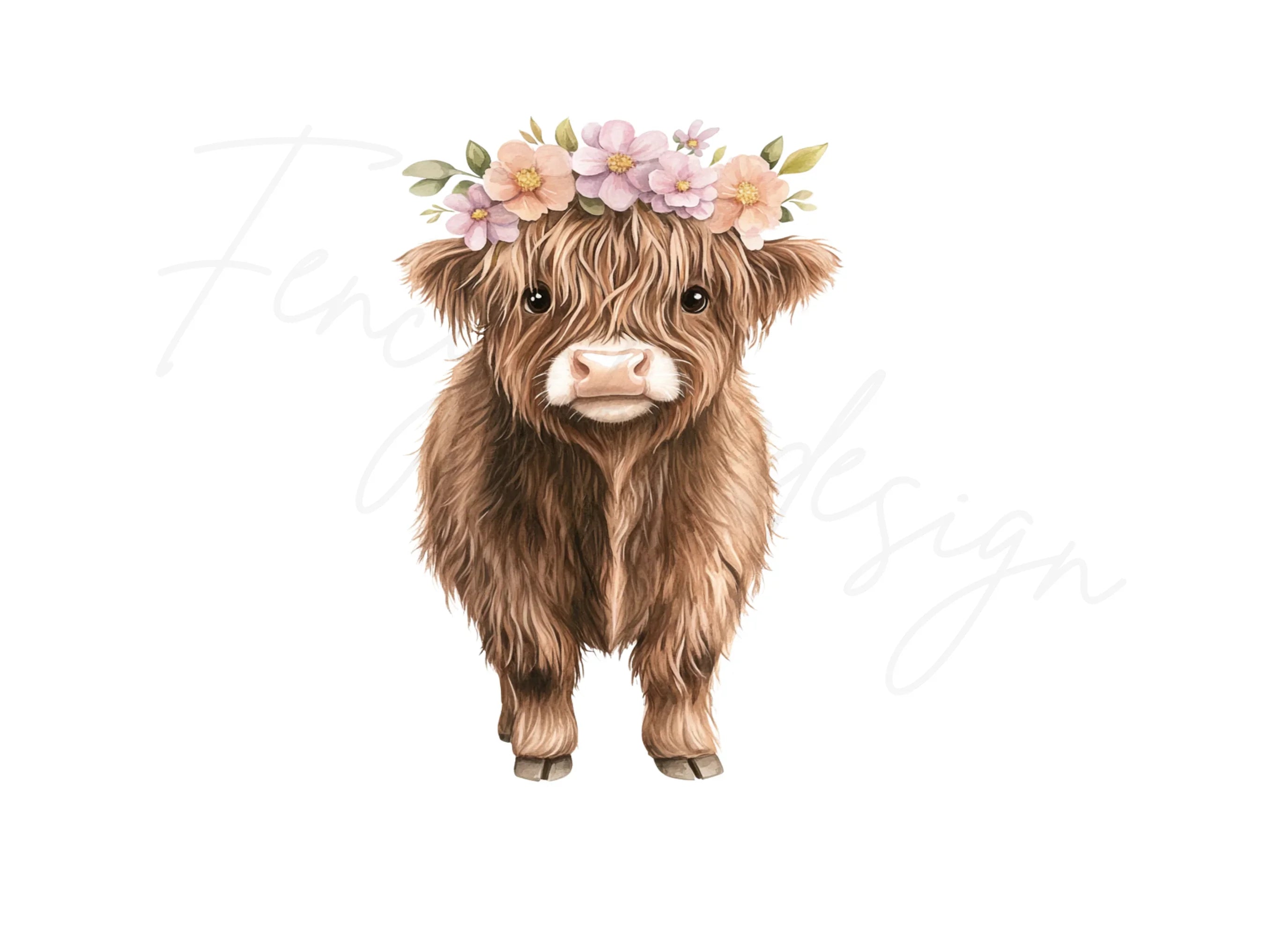 Cute Baby Highland Cow with Flower Crown Clipart Bundle