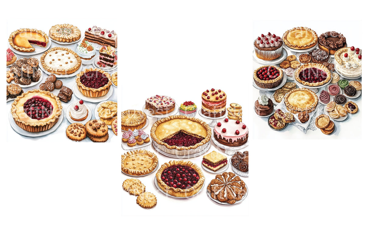 Assorted Dessert Pies And Cakes Clipart Bundle