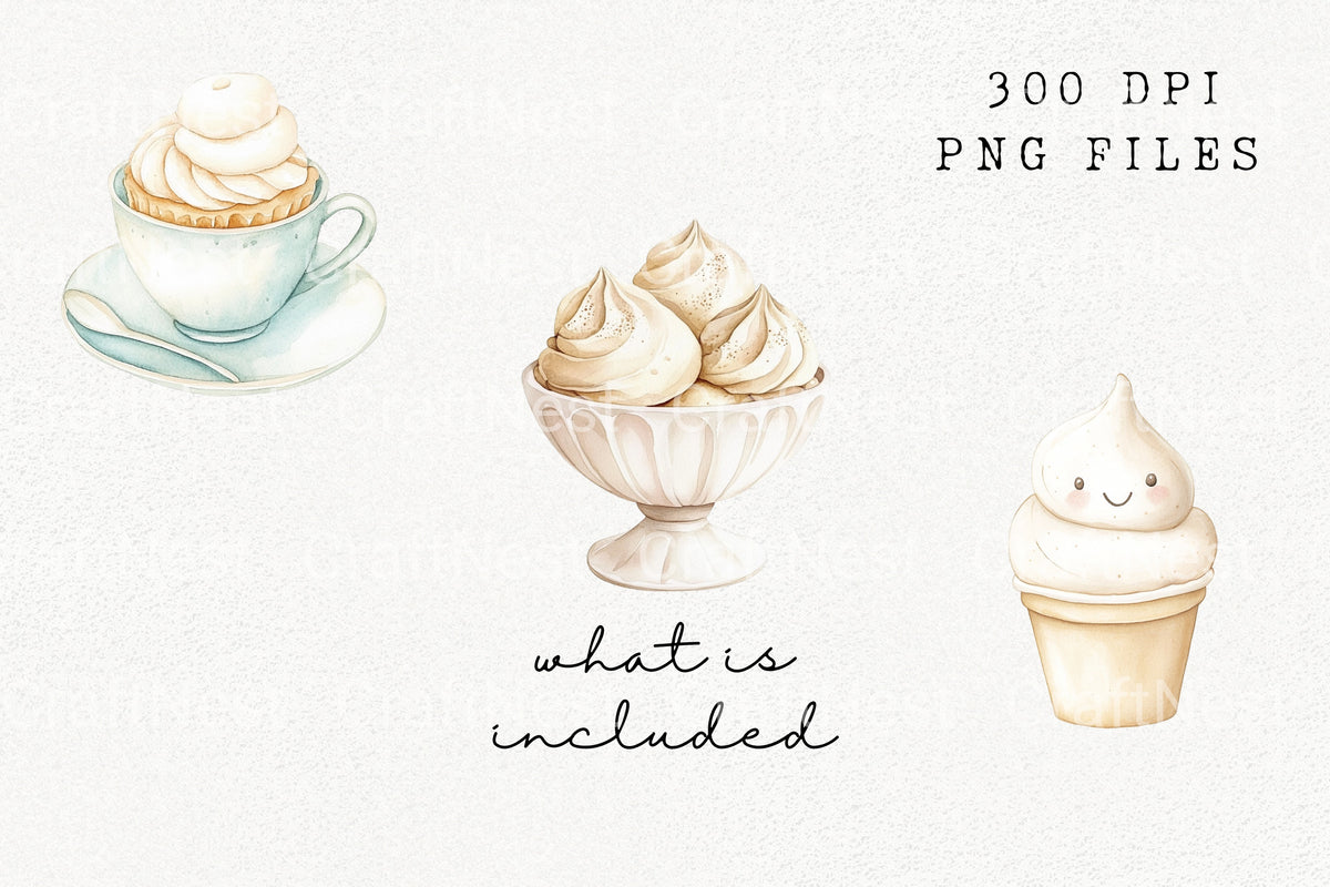 Cute Whipped Cream Dessert Clipart Bundle
