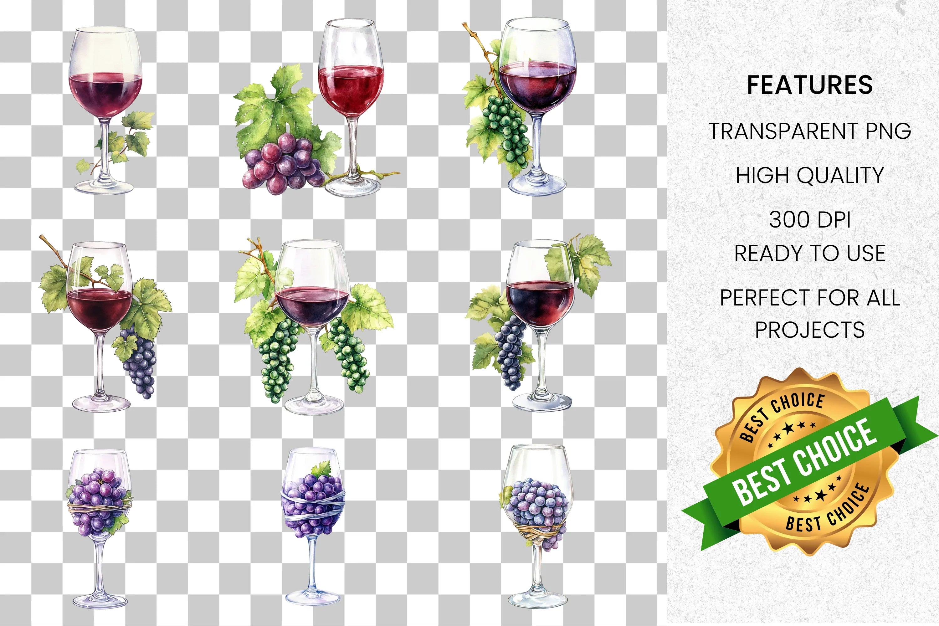 Wine Grapes Clipart Bundle