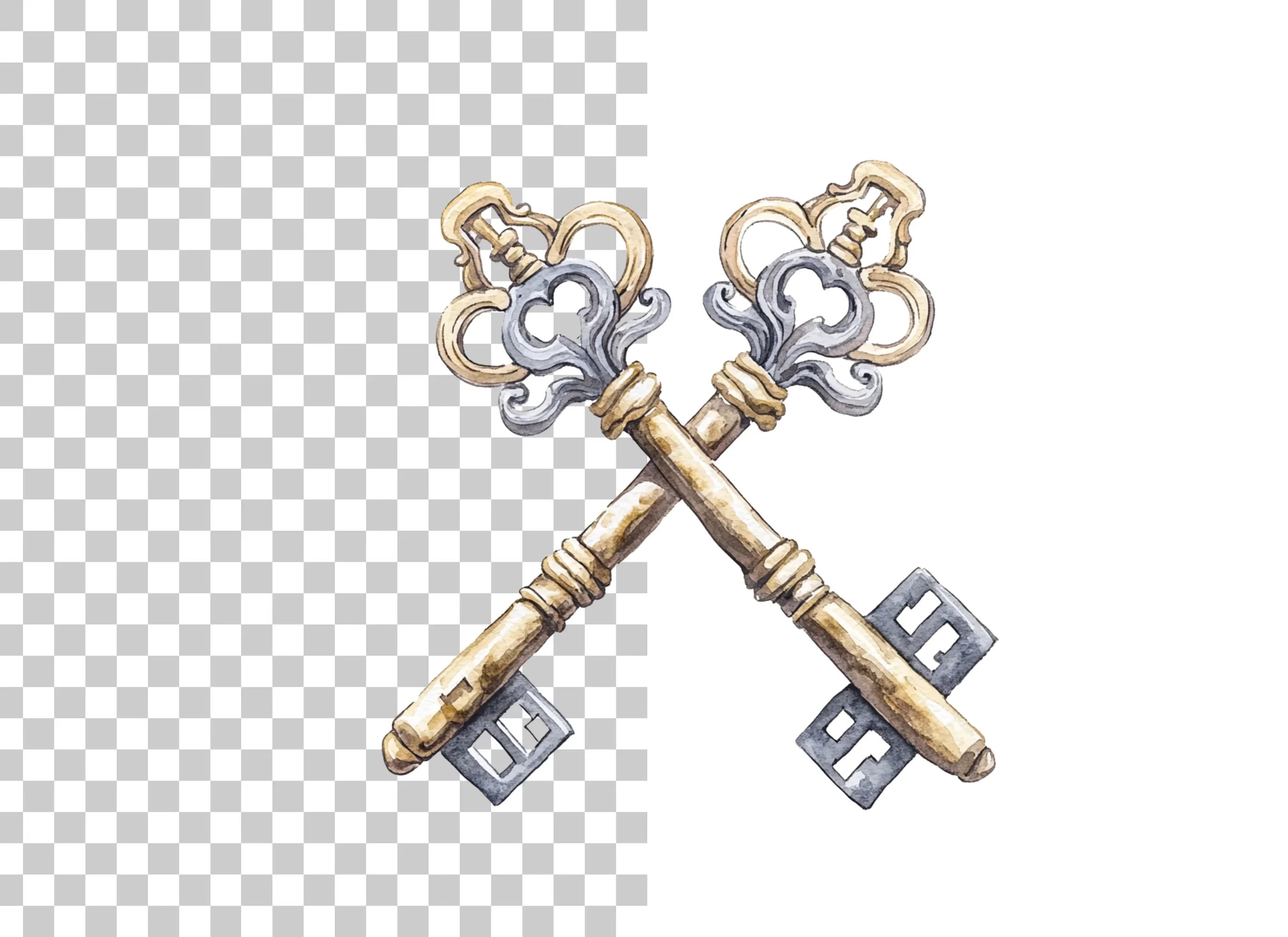 Vintage Crossed Skeleton Keys Clipart Bundle