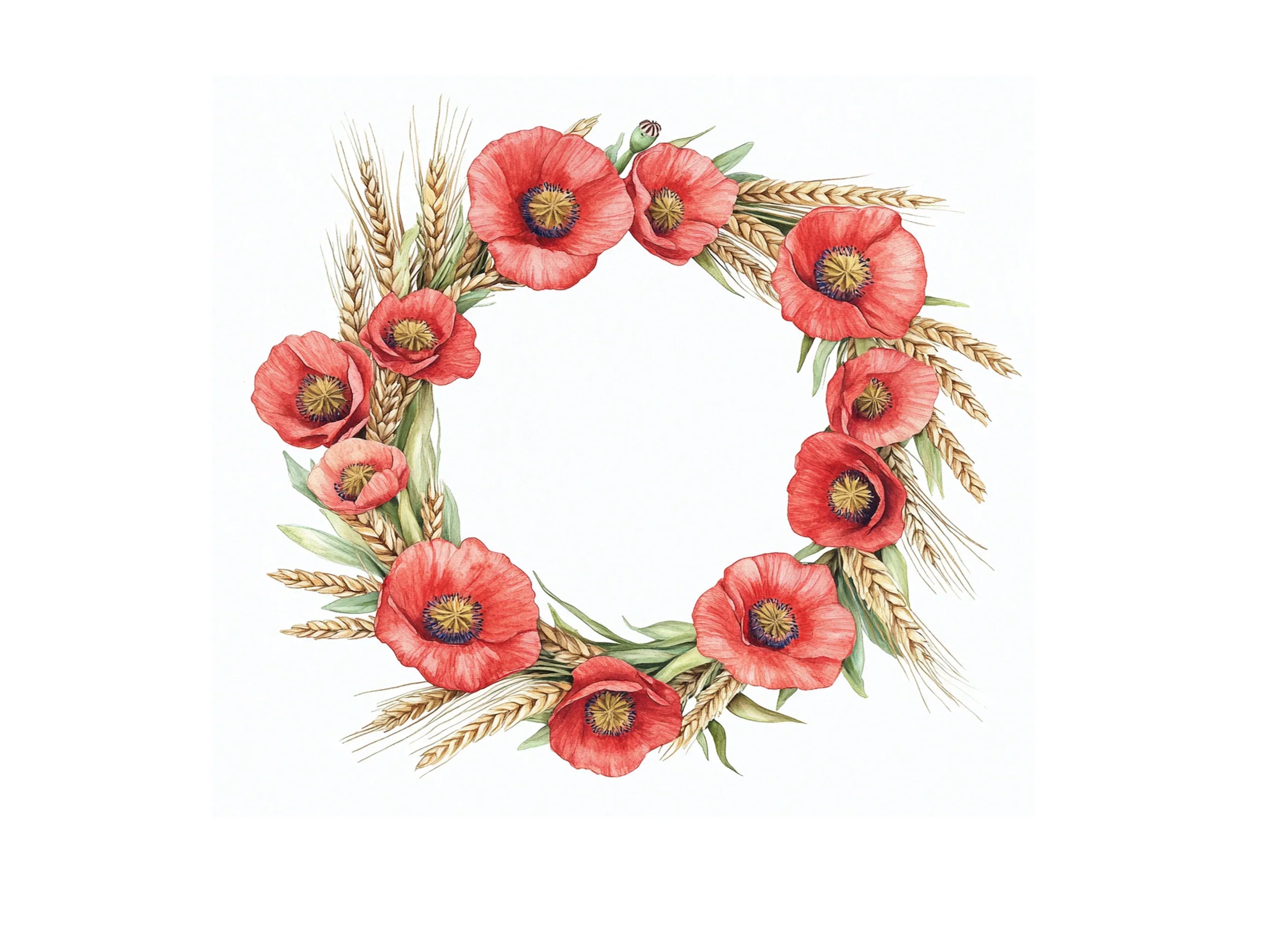 Poppy Wheat Wreaths Clipart Bundle