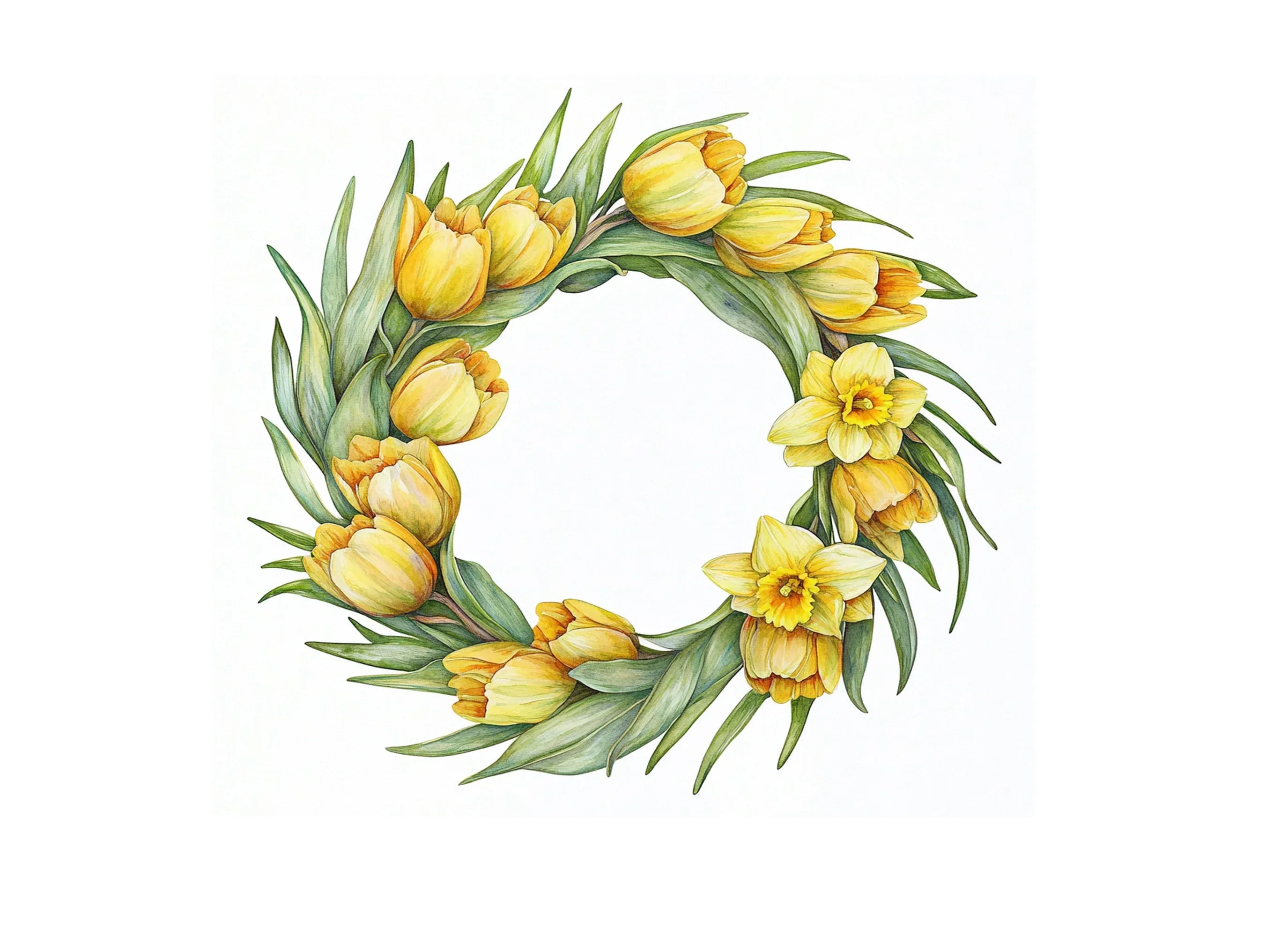 Yellow Tulip and Daffodil Wreaths Clipart Bundle