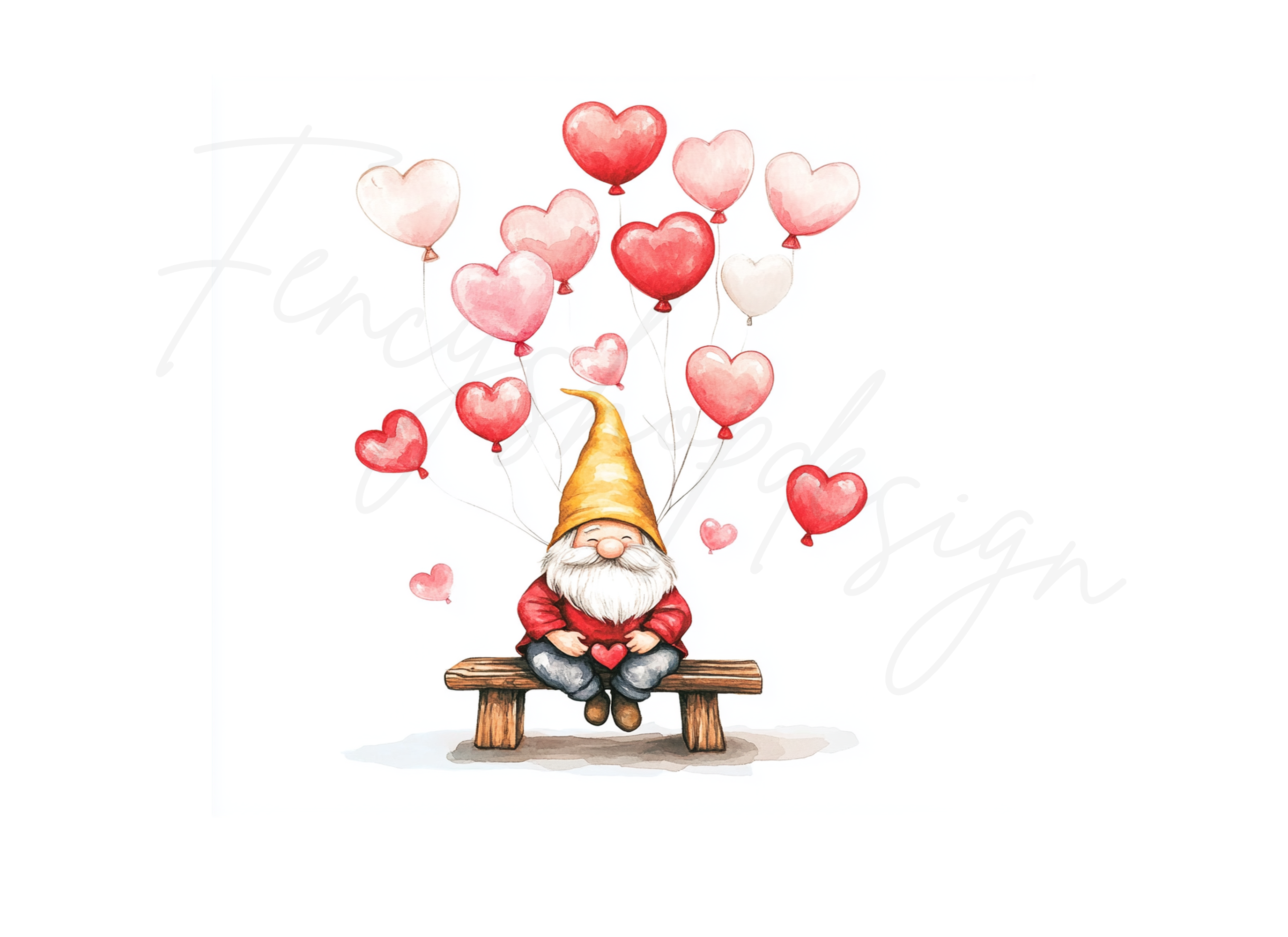 Valentine Gnomes with Heart Balloons Clipart Bundle