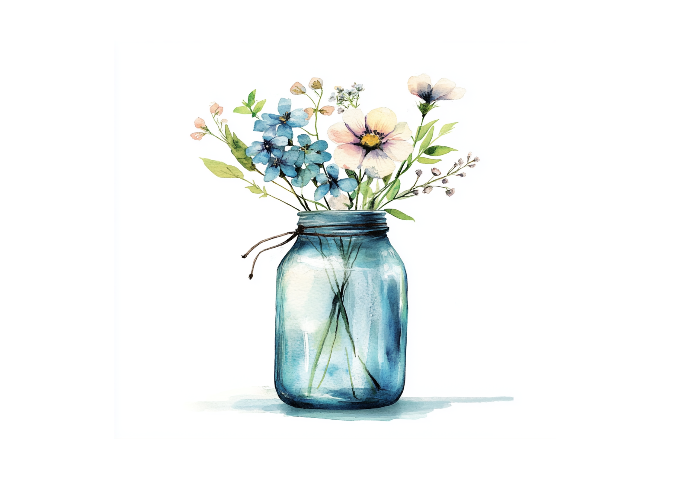 Blue and White Floral Mason Jar Clipart Bundle
