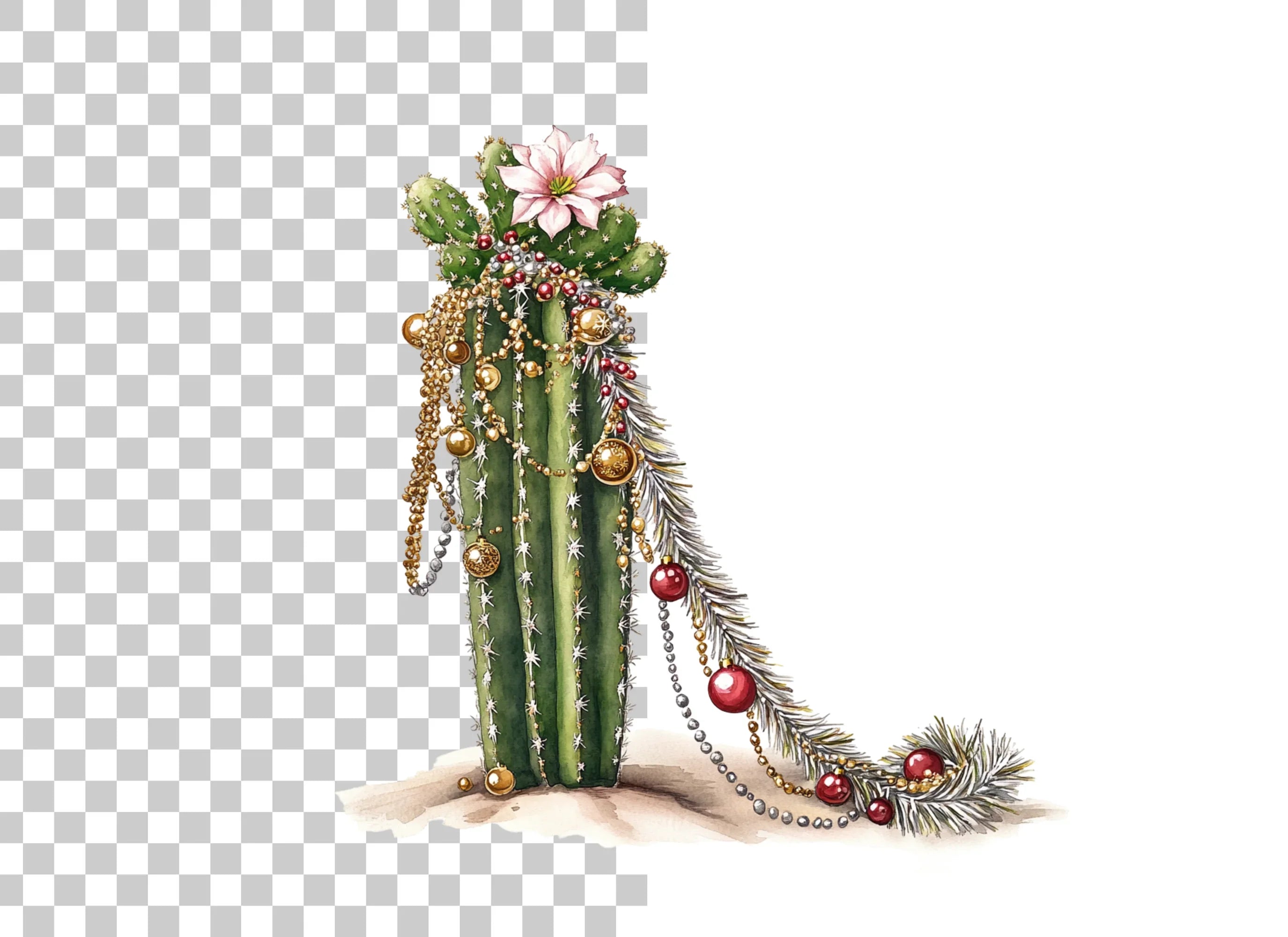 Decorated Christmas Cactus Clipart Bundle