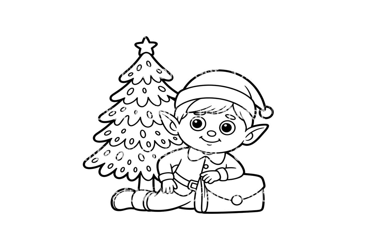 Christmas Elf with Tree Coloring Books