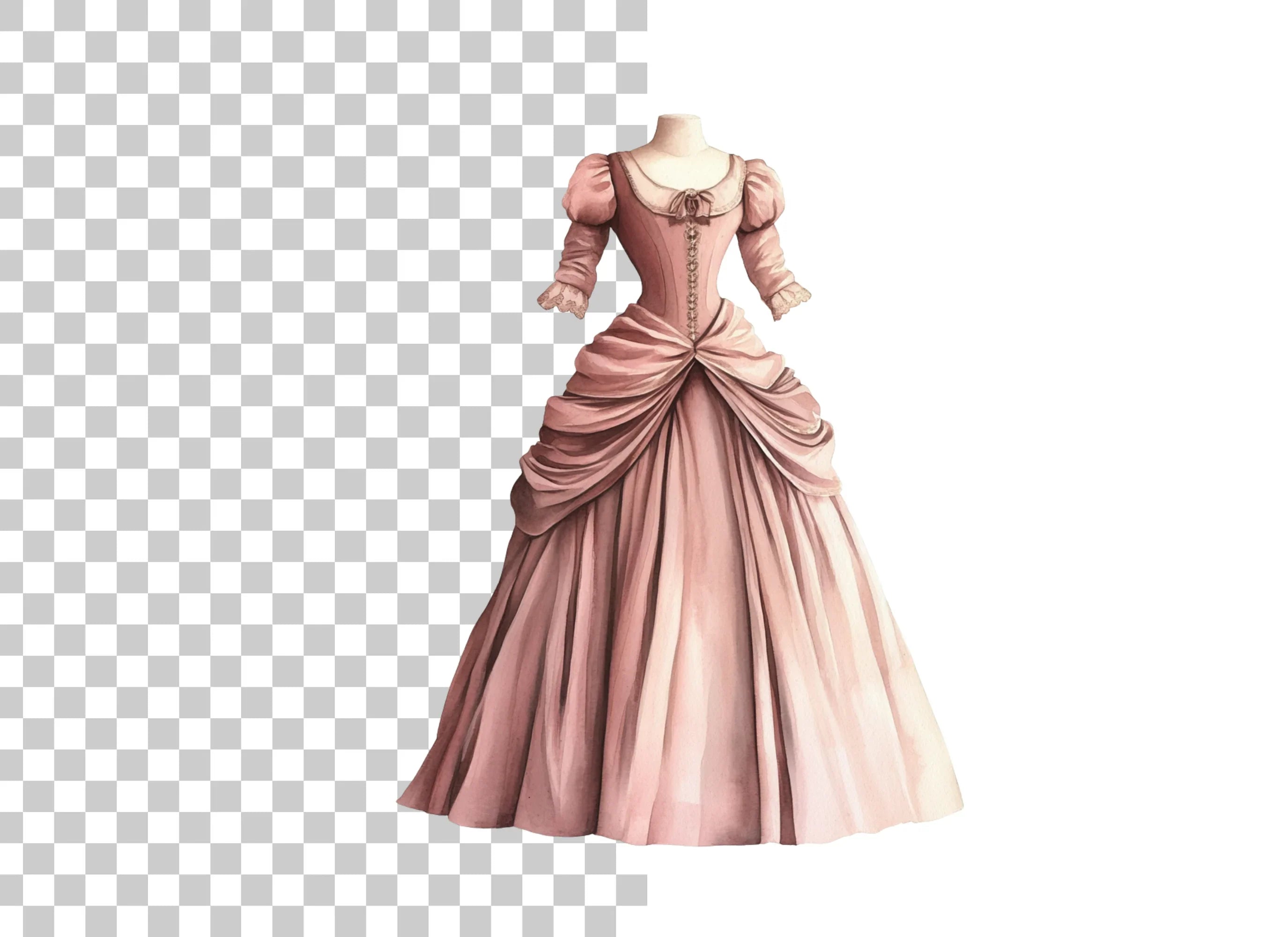 Elegant Pink Victorian Gown Clipart Bundle