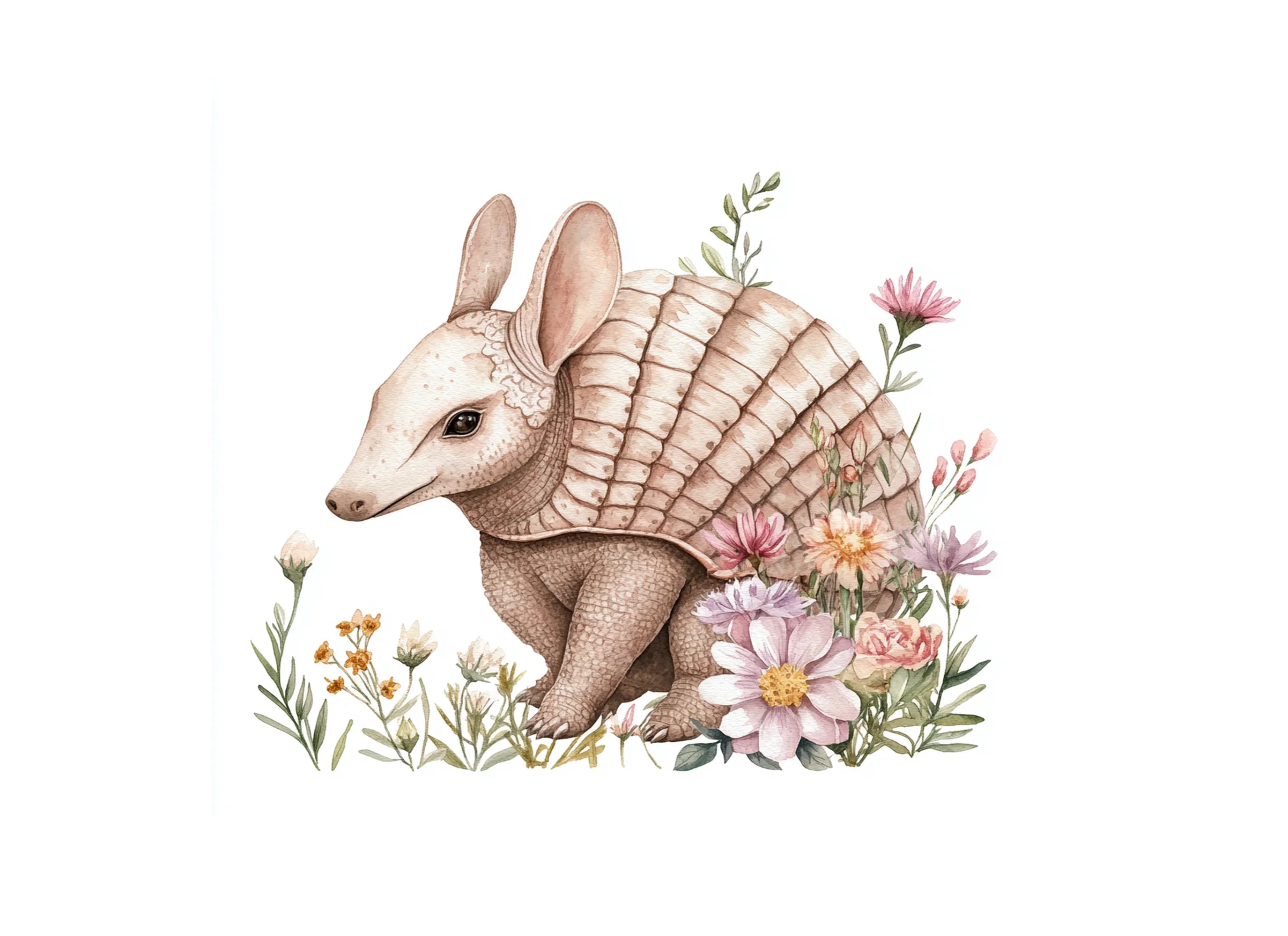 Cute Armadillo with Flowers Clipart Bundle