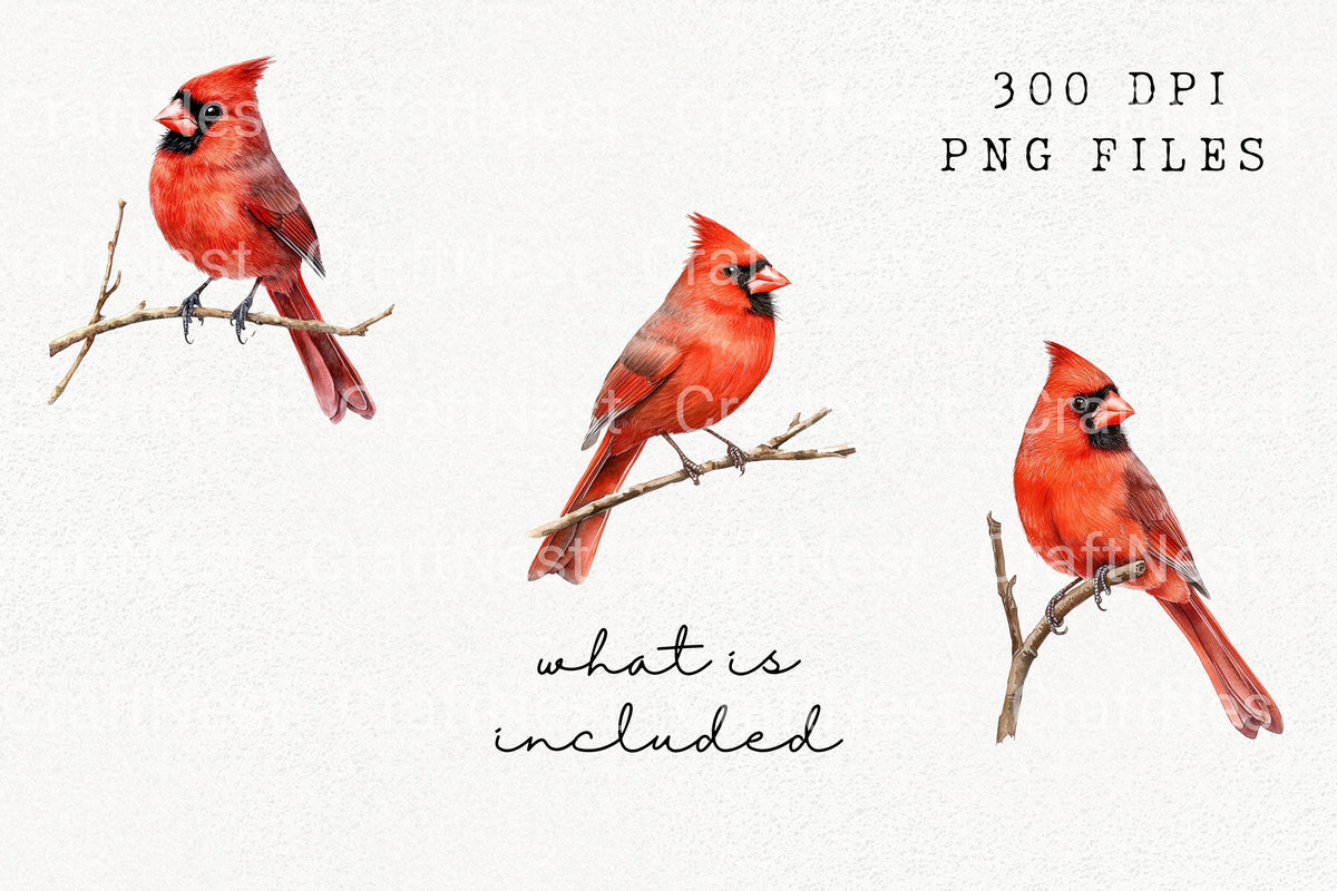 Red Cardinal On Branch Clipart Bundle