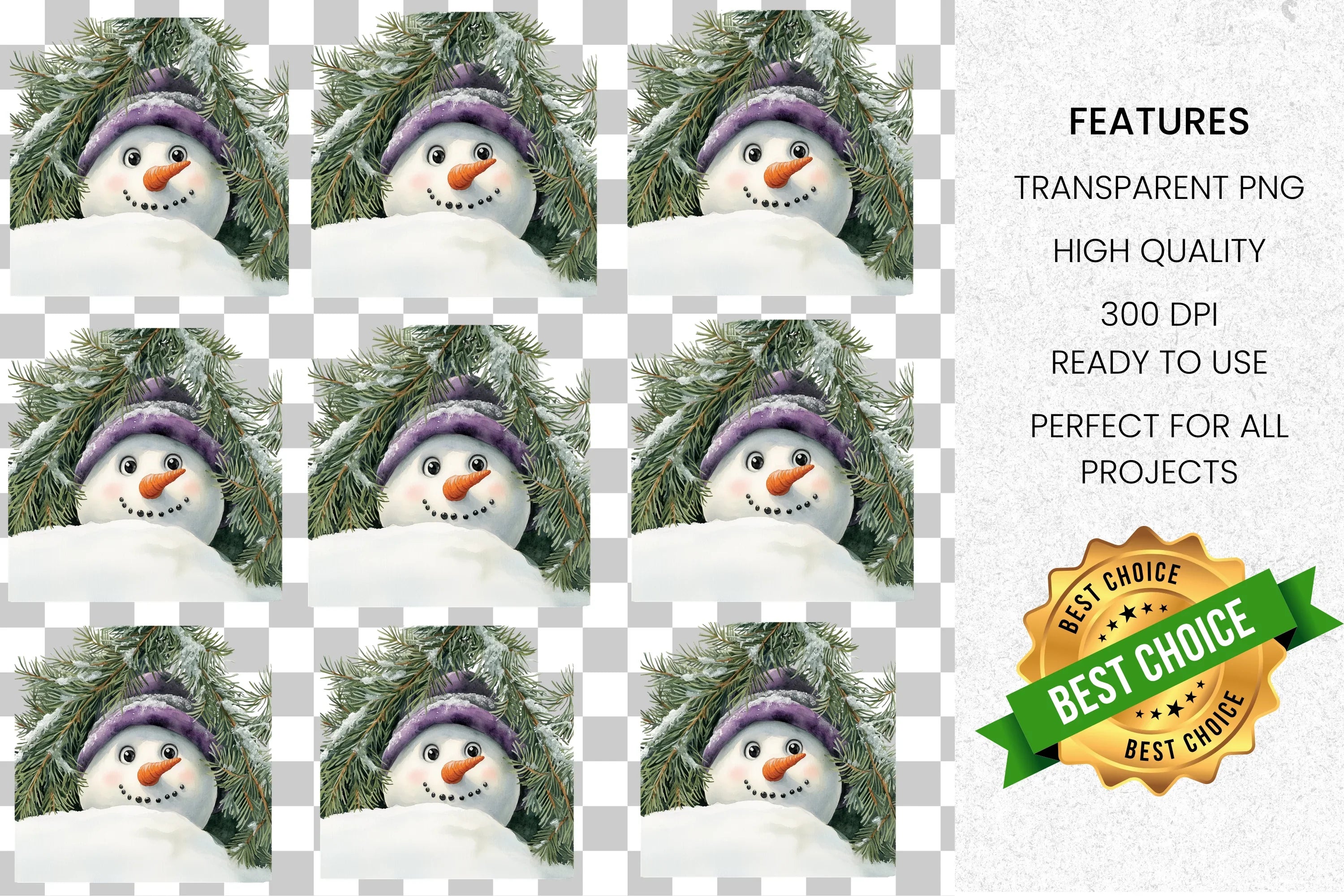 Cute Snowman with Purple Hat Clipart Bundle