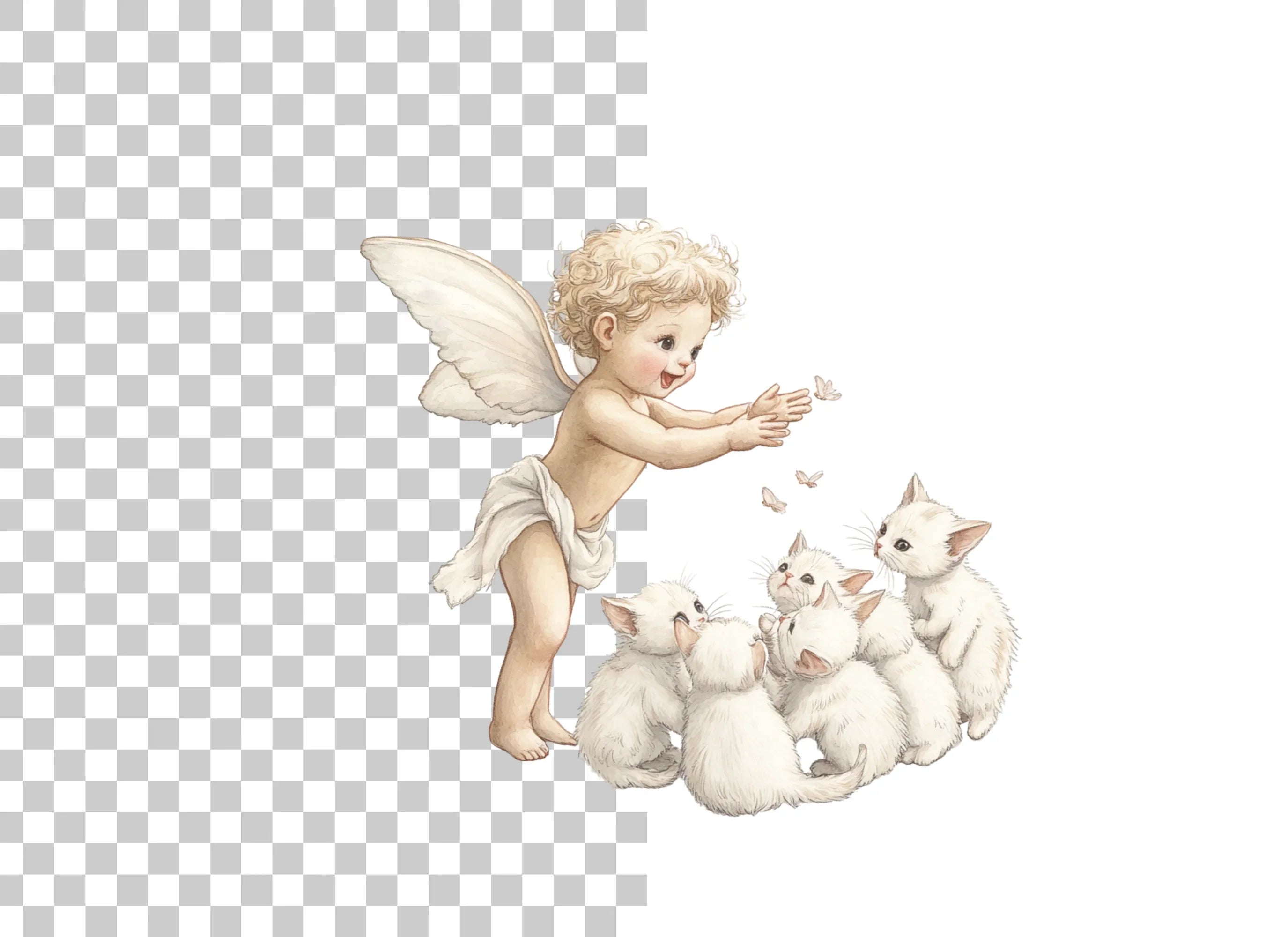 Cute Angel Baby Playing with Kittens Clipart Bundle