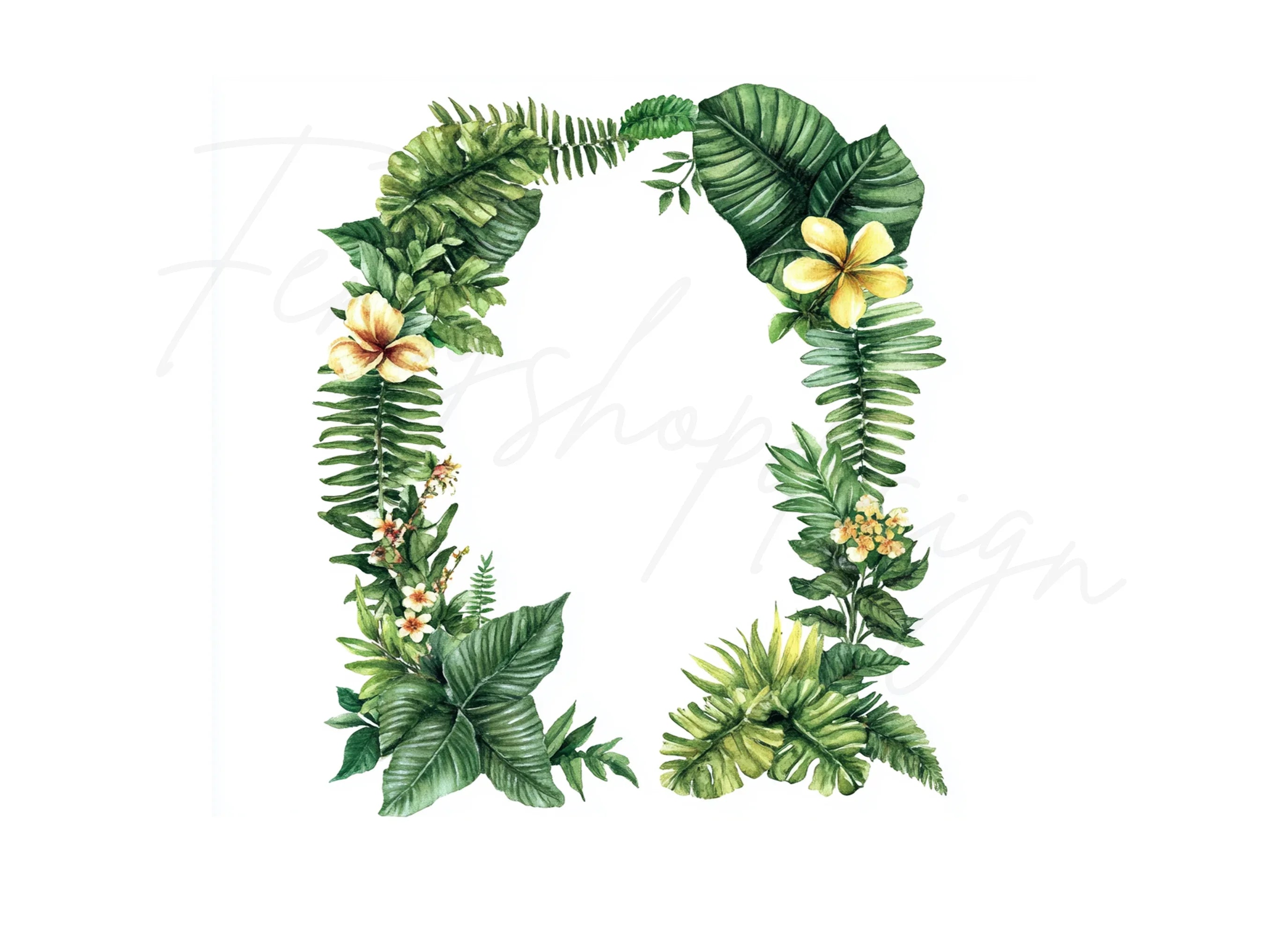 Tropical Leaves Plumeria Frame Clipart Bundle