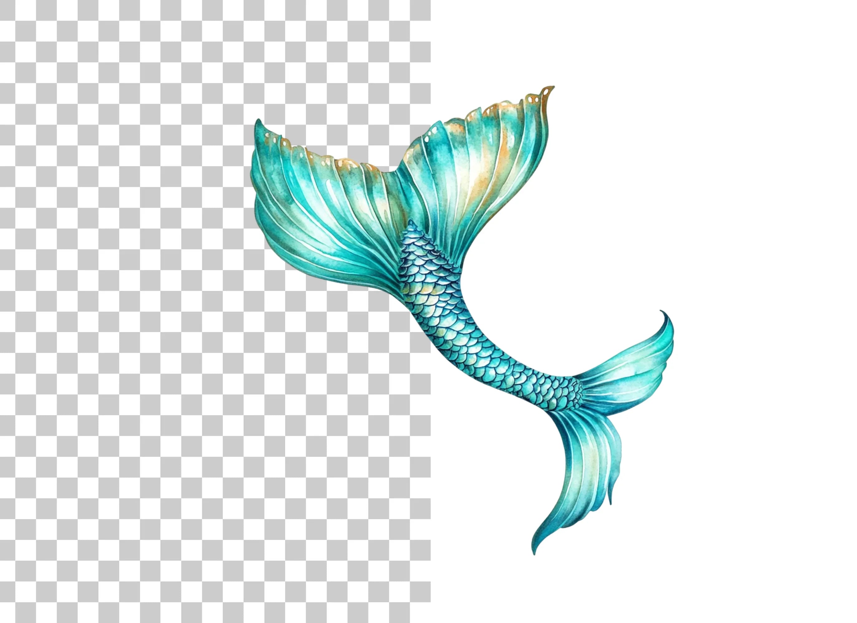 Teal and Gold Mermaid Tail Clipart Bundle