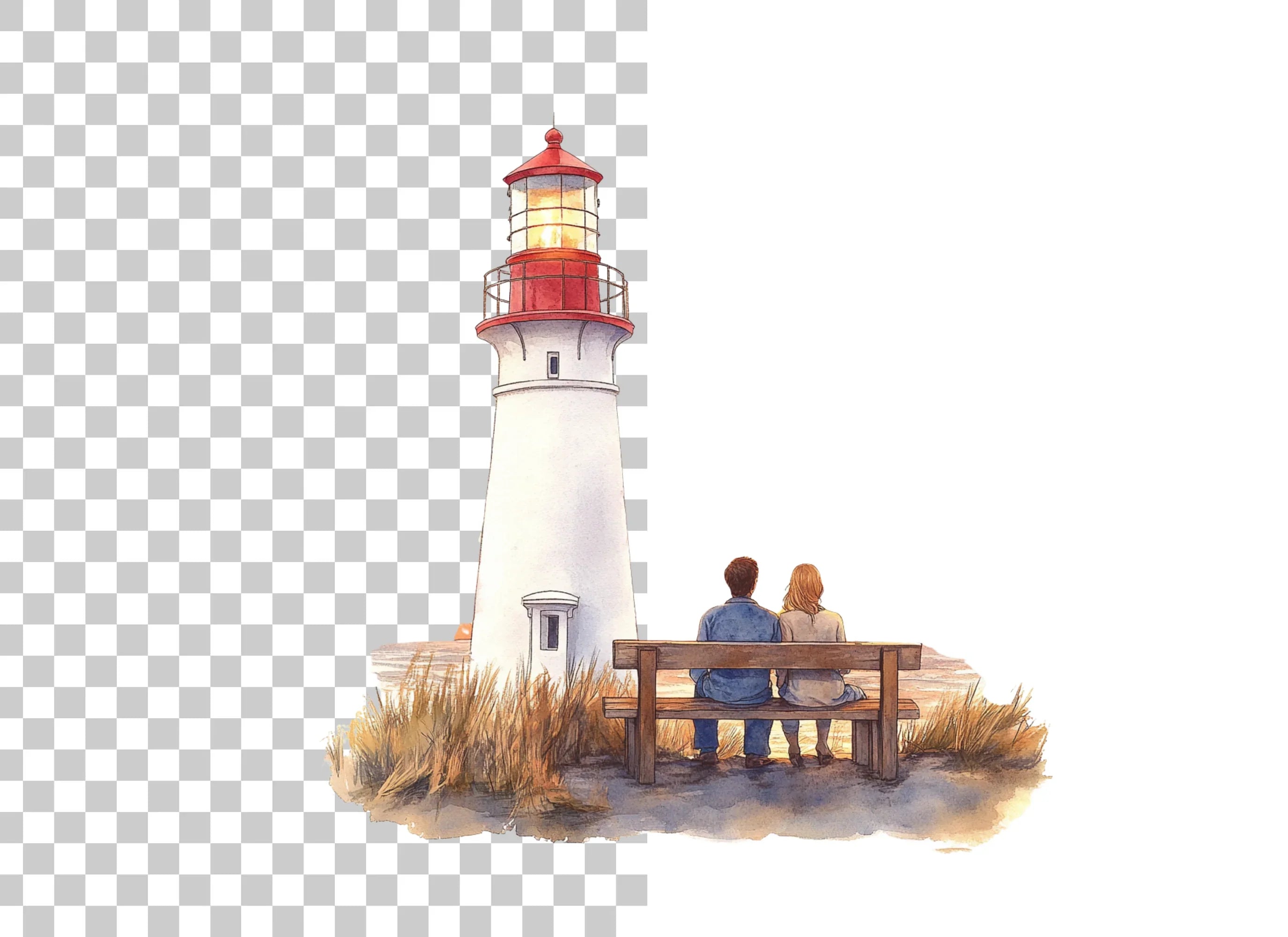 Lighthouse Couple Bench Clipart Bundle