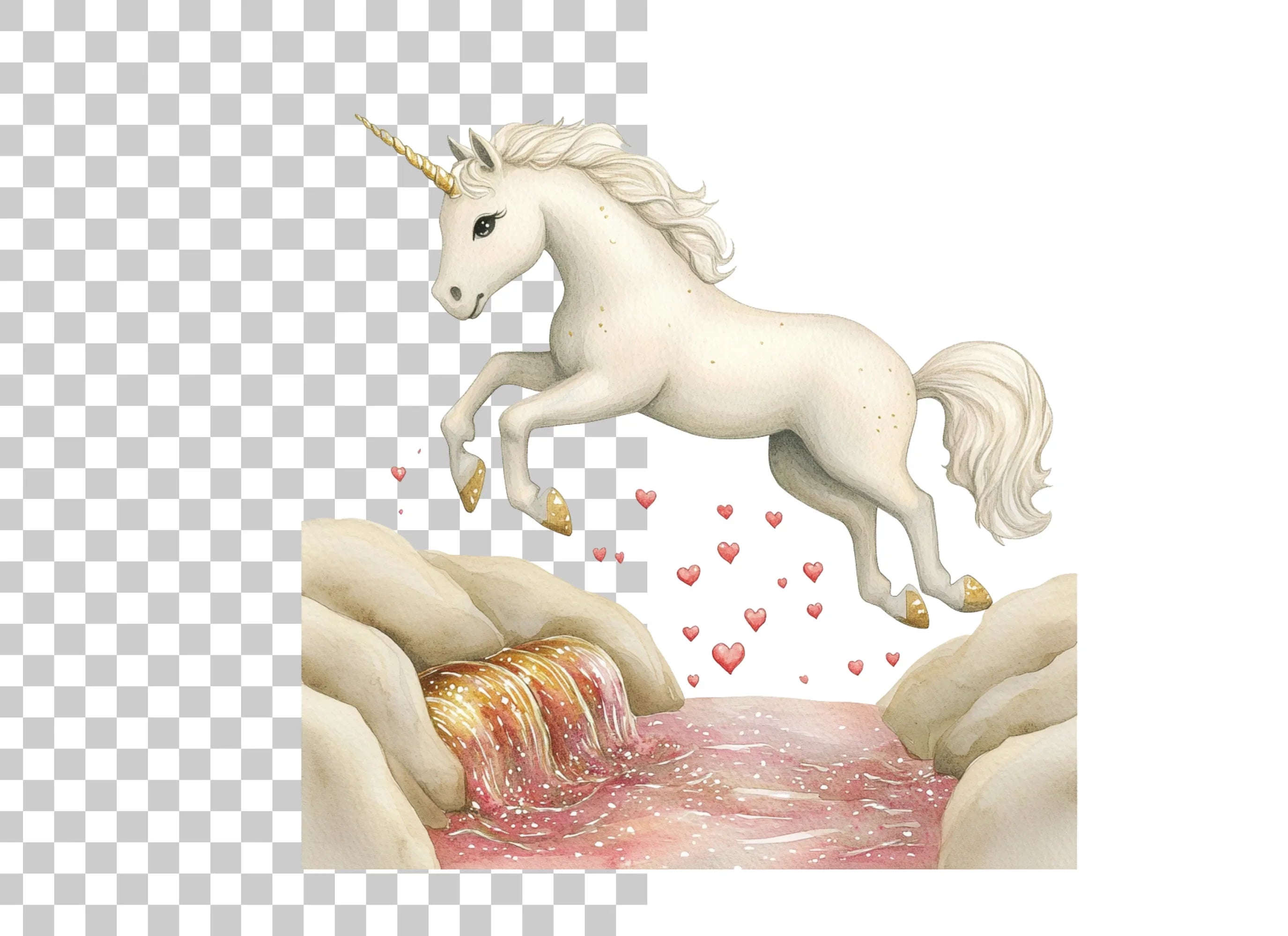 Magical Unicorn Jumping Over Stream Clipart Bundle