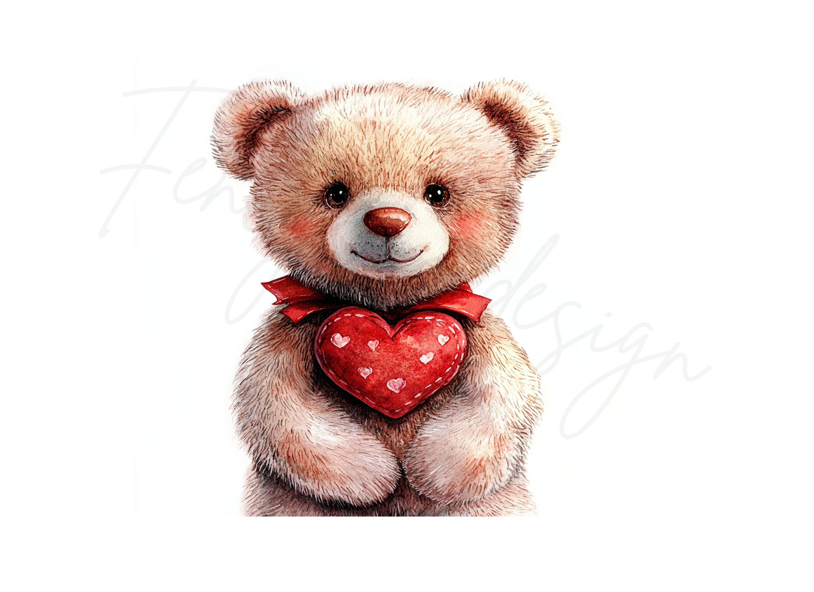 Valentine Teddy Bears with Red Hearts Clipart Bundle
