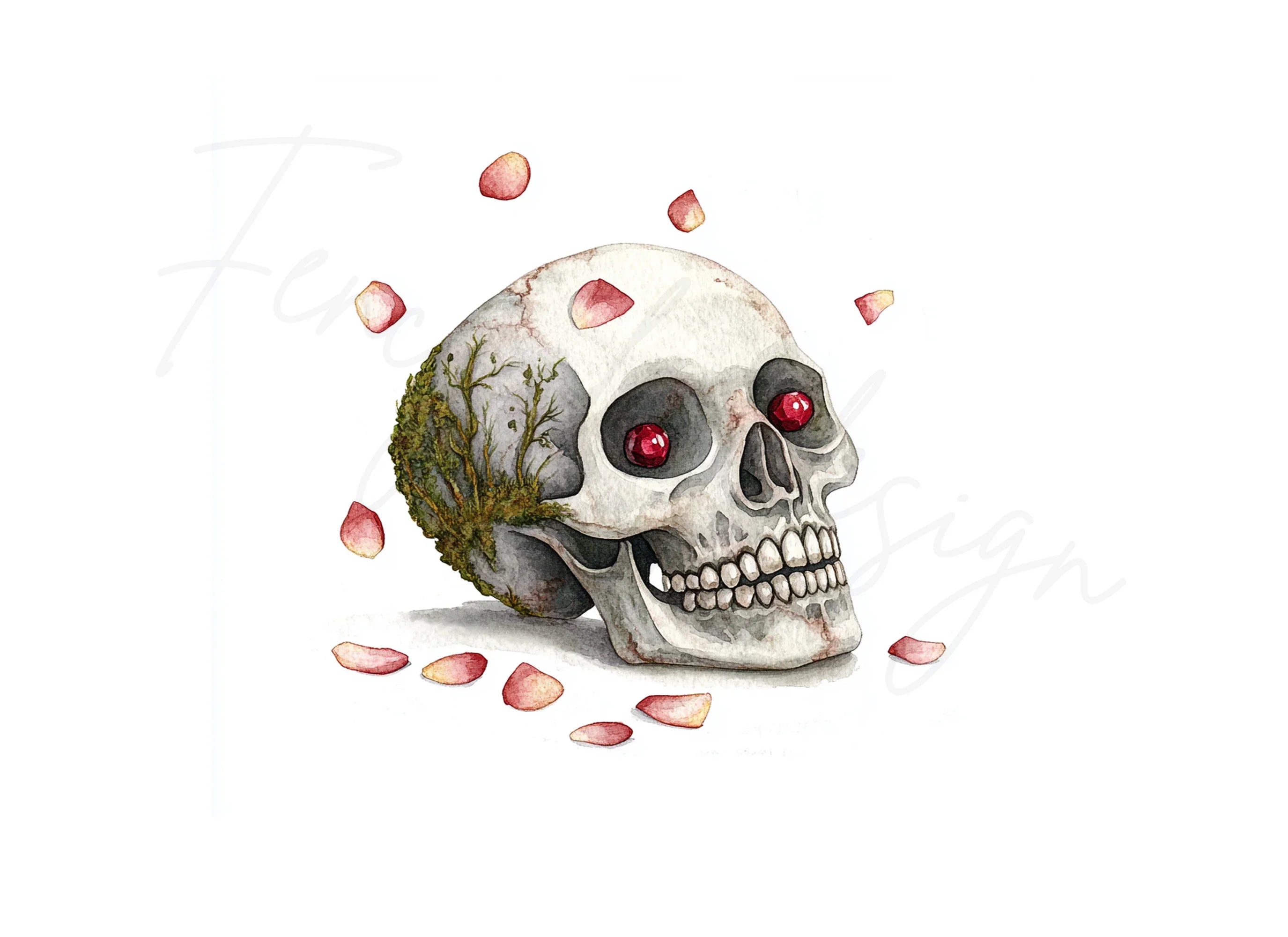 Skulls with Red Petals Clipart Bundle