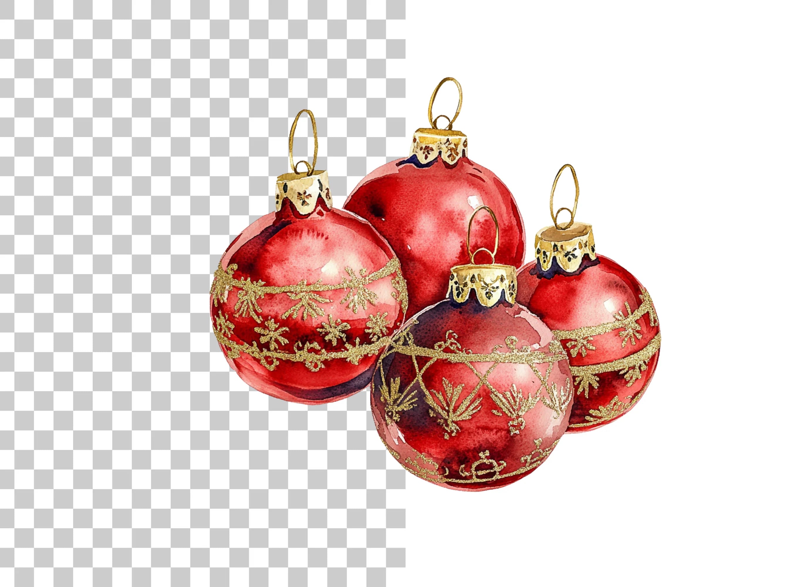 Sparkling Red Christmas Baubles Clipart Bundle