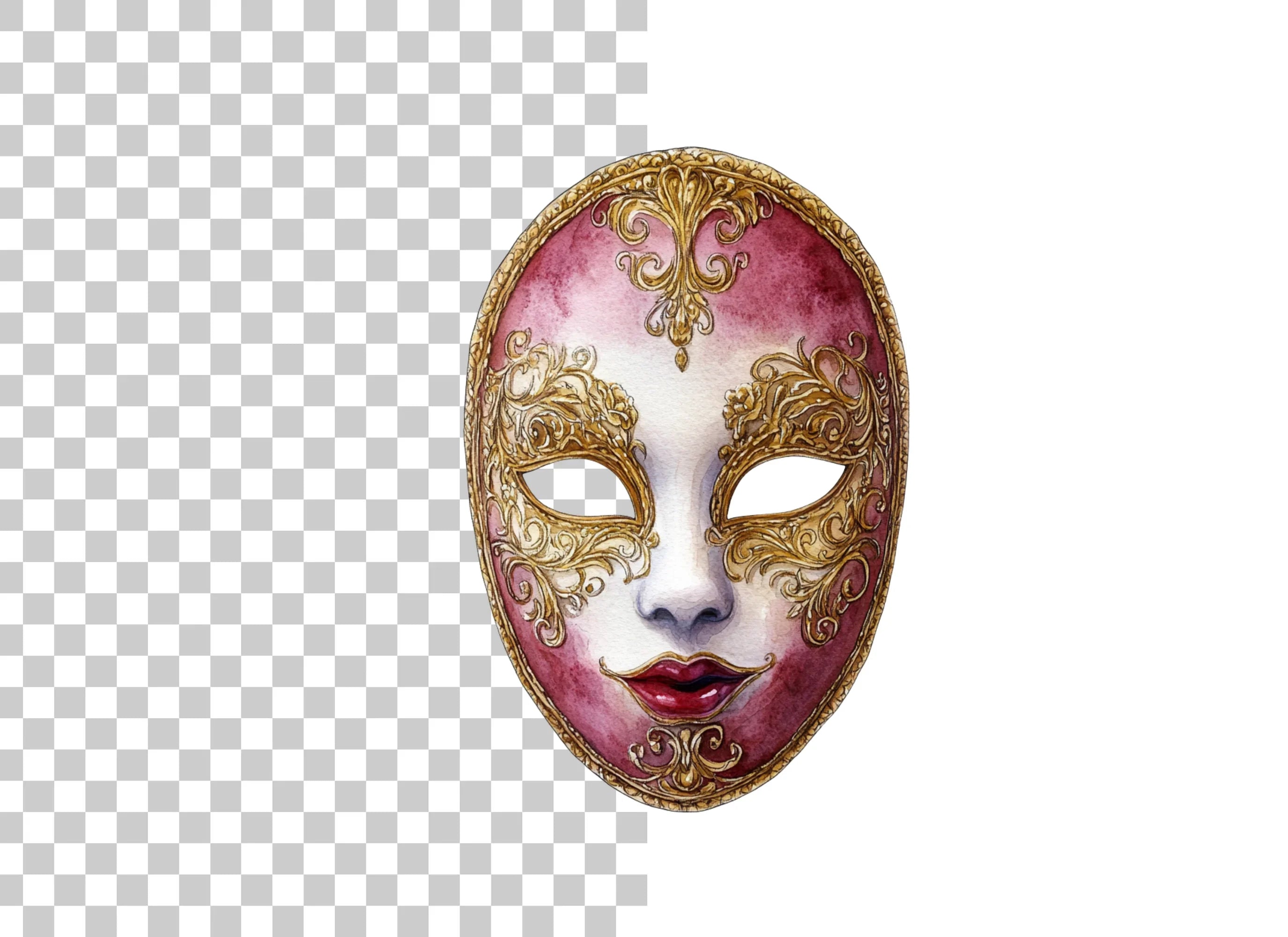 Regal Red Gold Masquerade Mask Clipart Bundle
