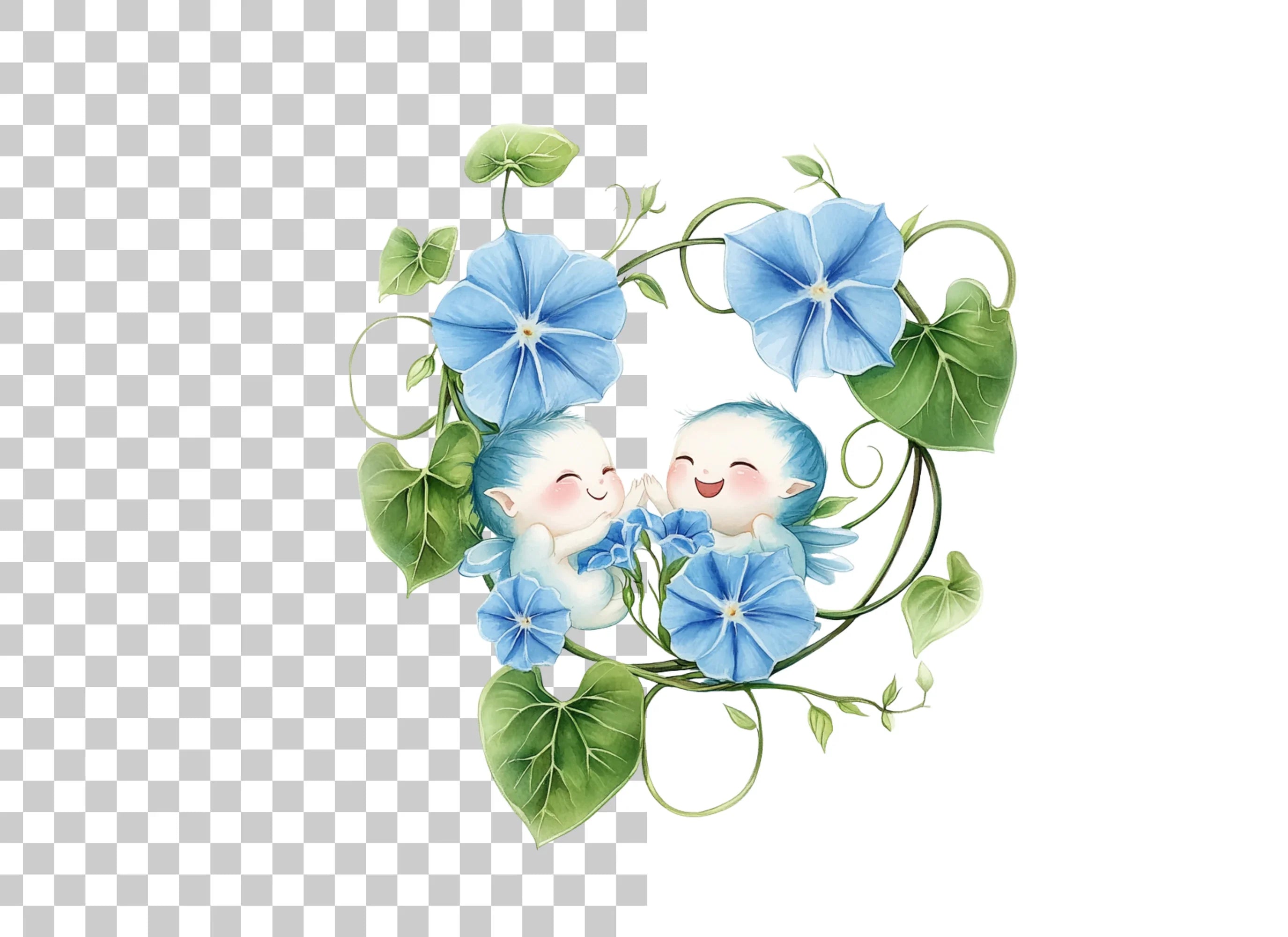 Cute Baby Fairies Morning Glory Clipart Bundle