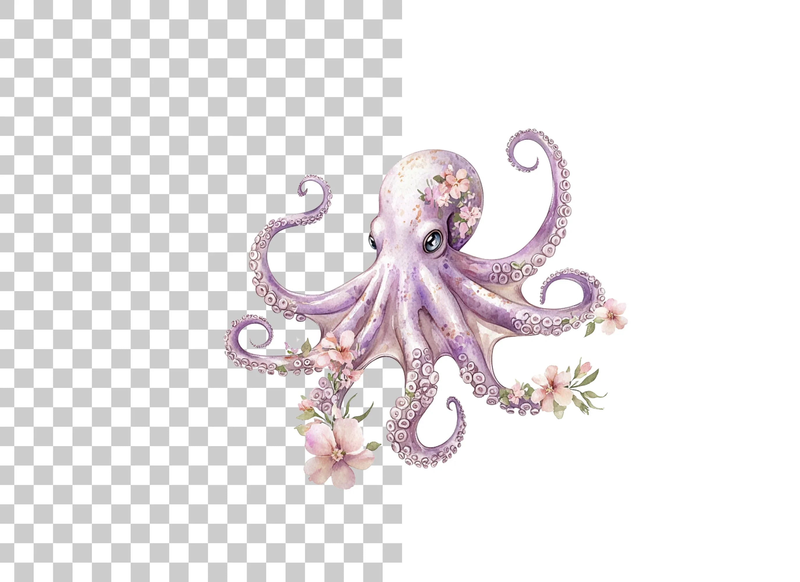 Floral Octopus Clipart Bundle