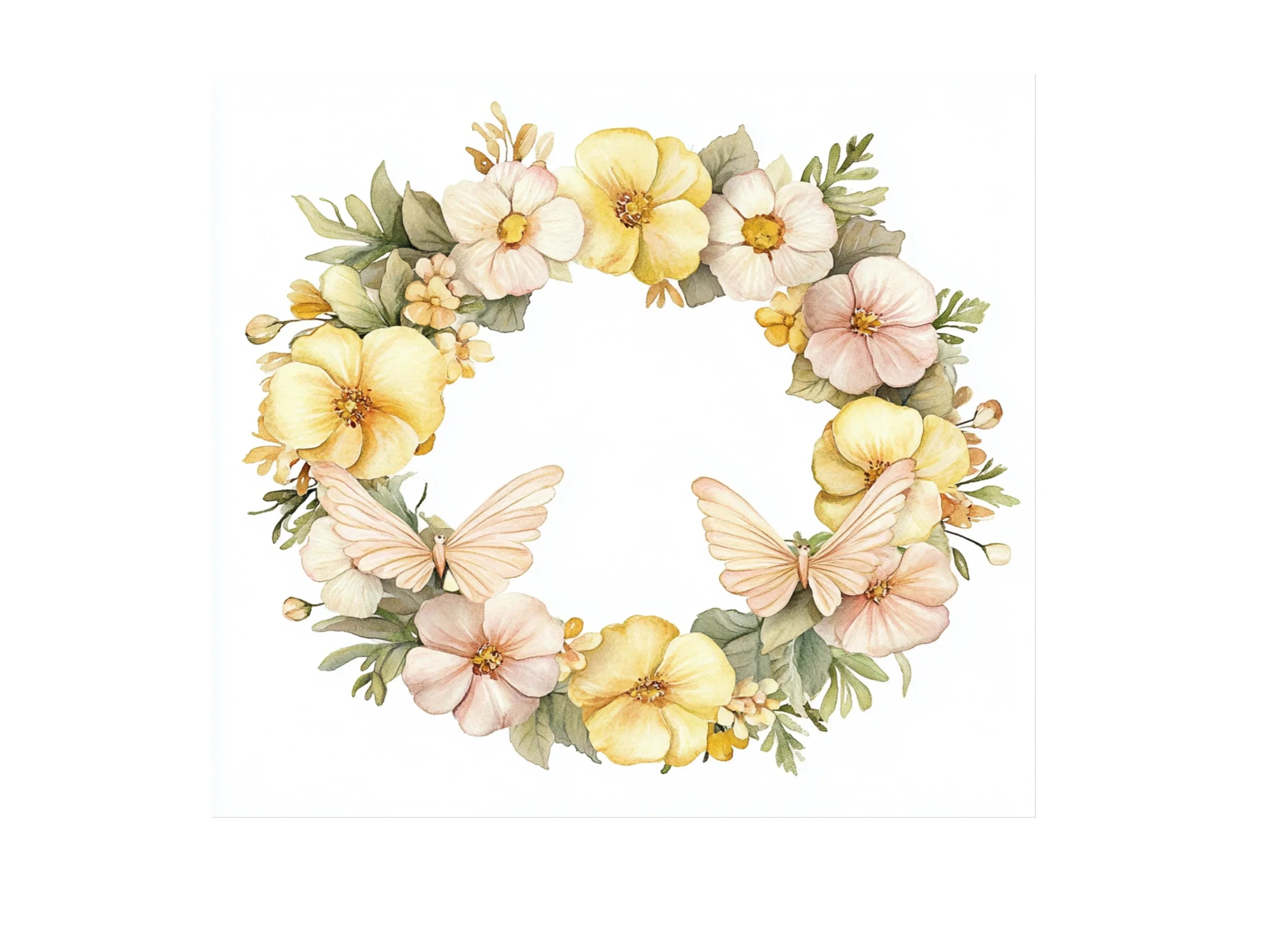 Floral Wreath with Butterflies Clipart Bundle