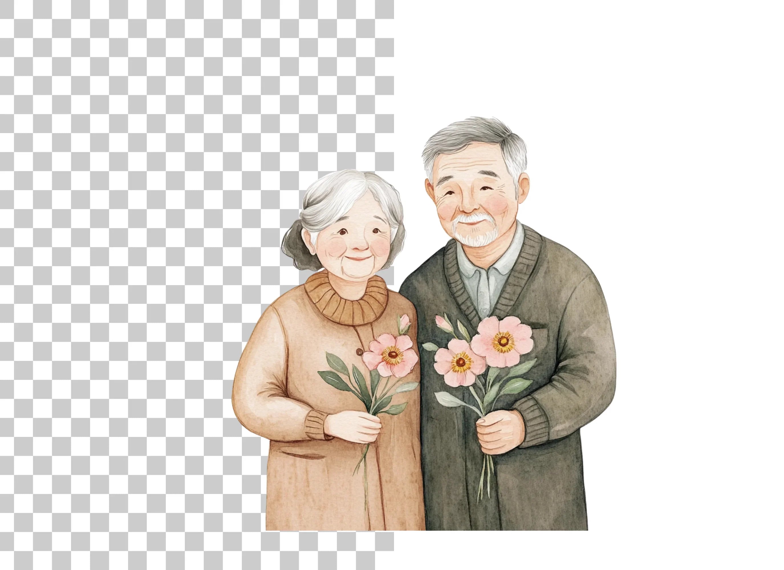 Senior Couples Holding Flowers Clipart Bundle