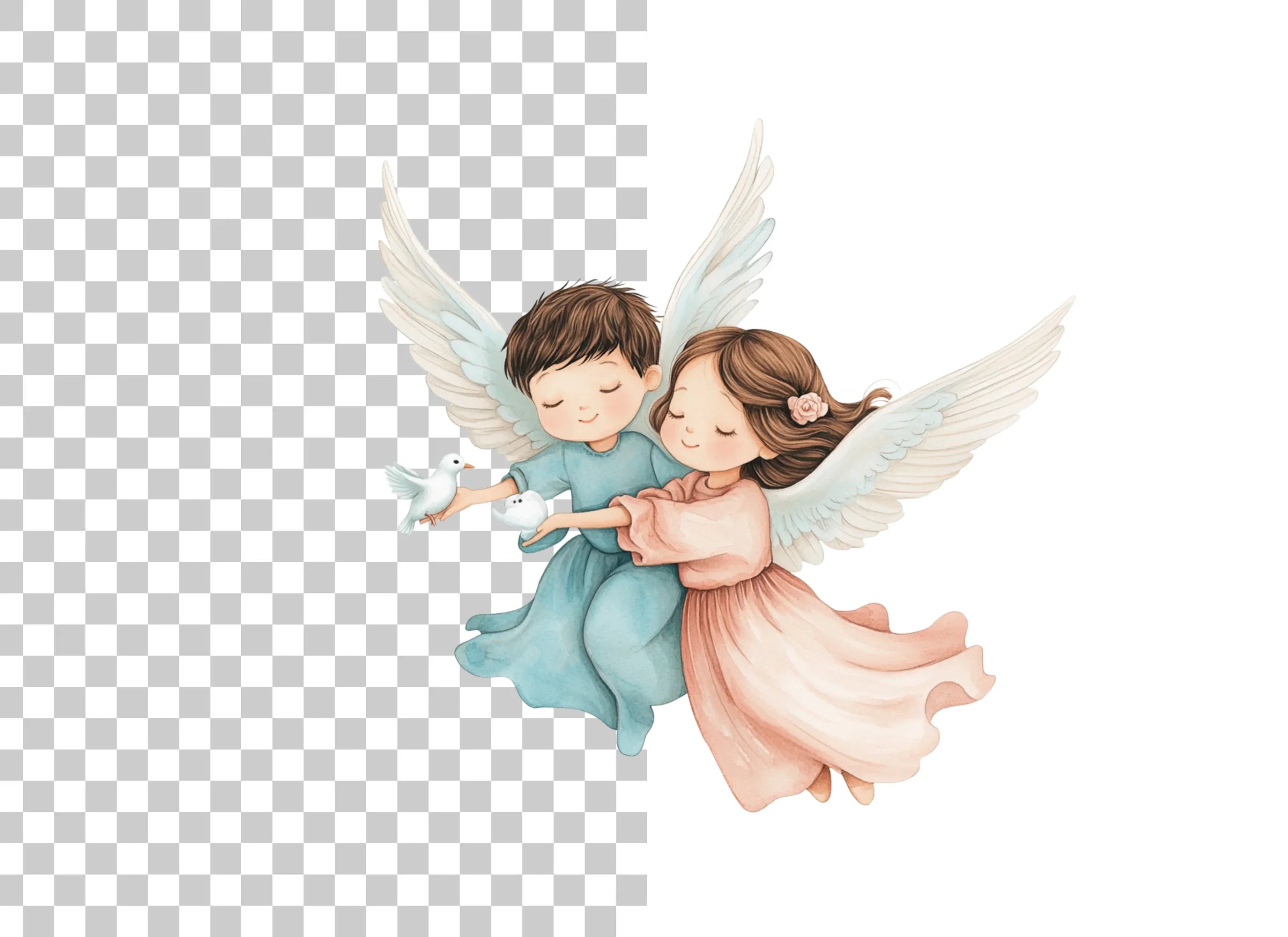 Embracing Angels with Doves Clipart Bundle