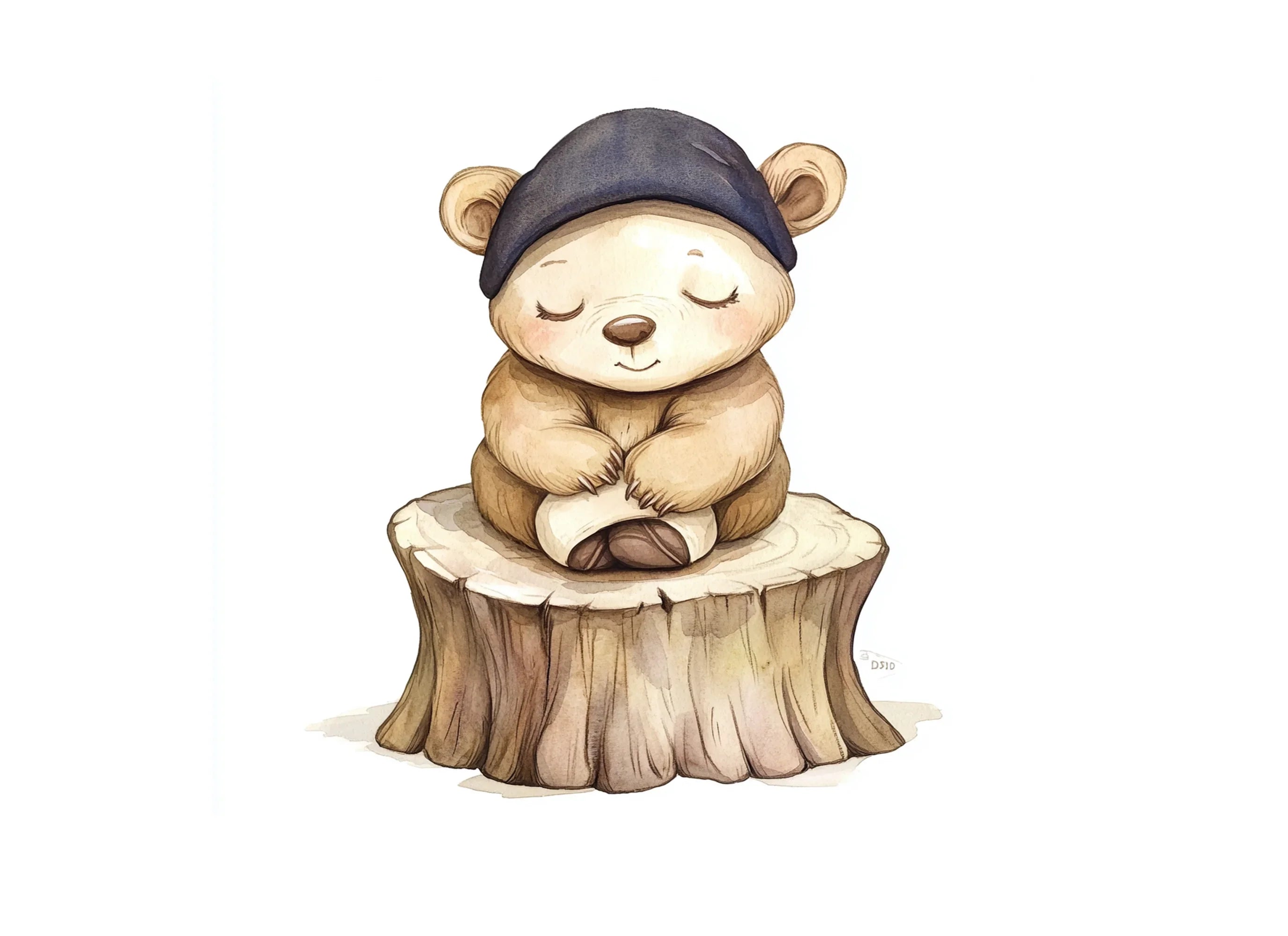 Sleeping Bear on Tree Stump Clipart Bundle