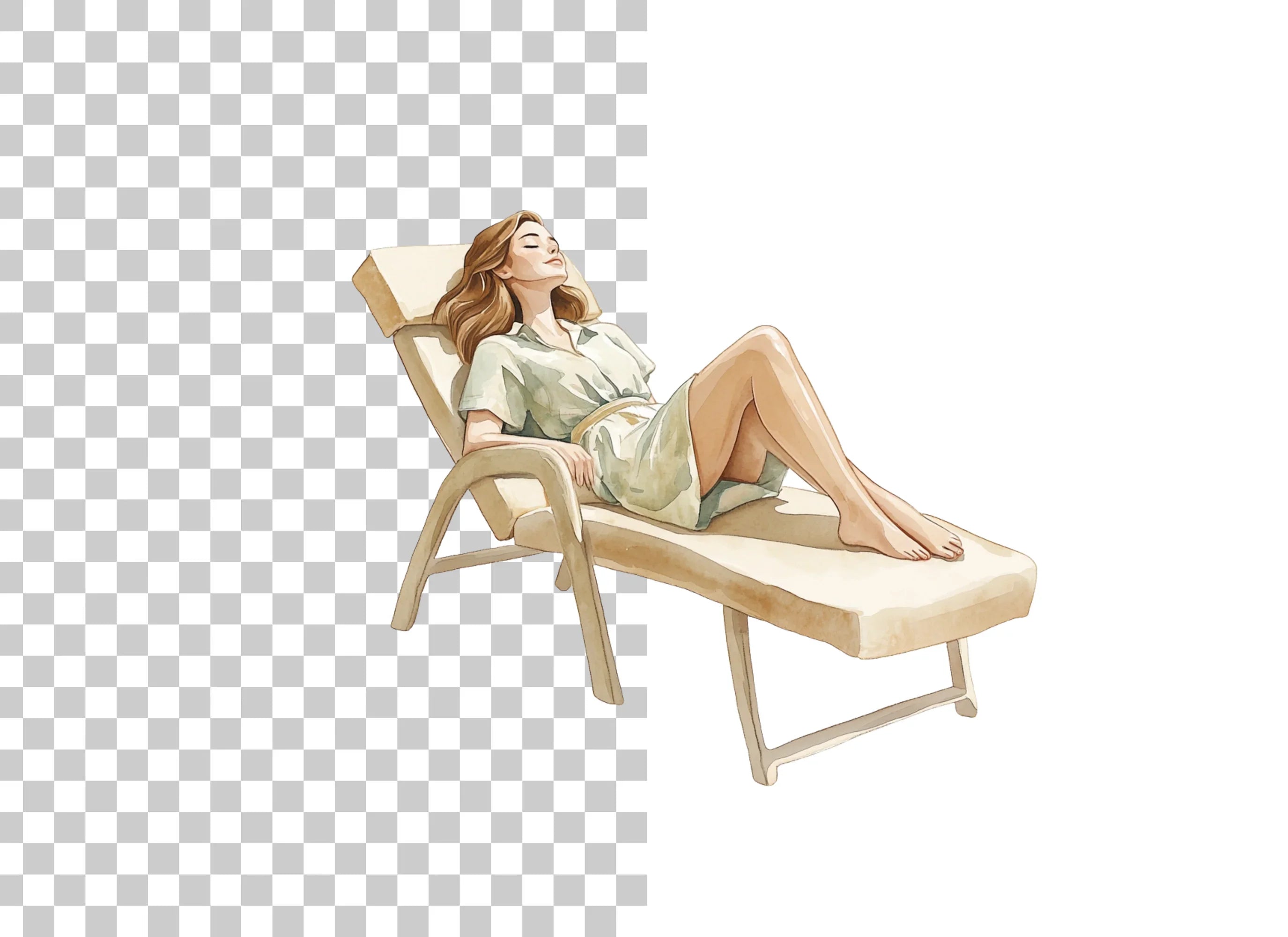 Sunbathing Women Lounge Chairs Clipart Bundle