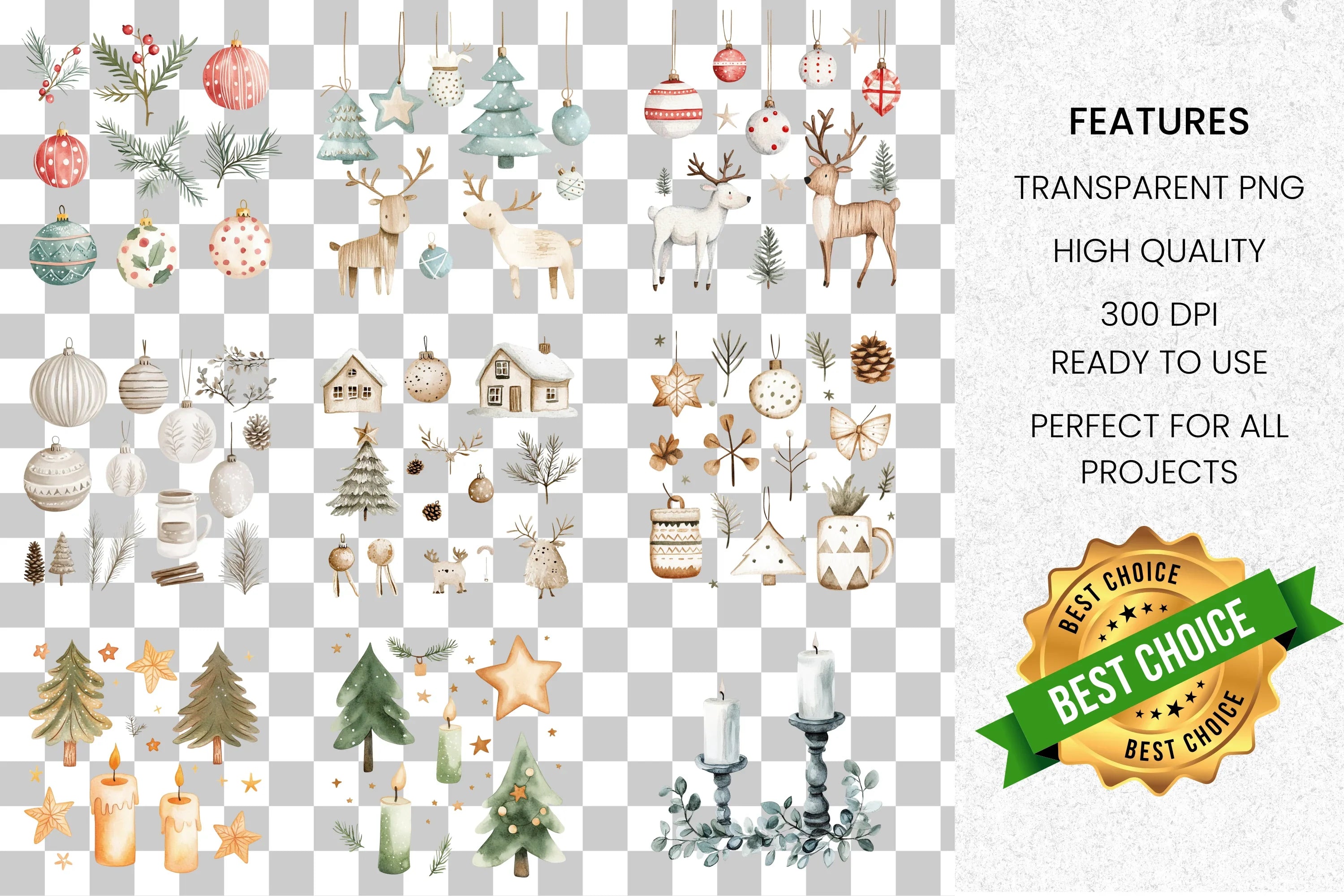 Cozy Christmas Houses Decor Clipart Bundle