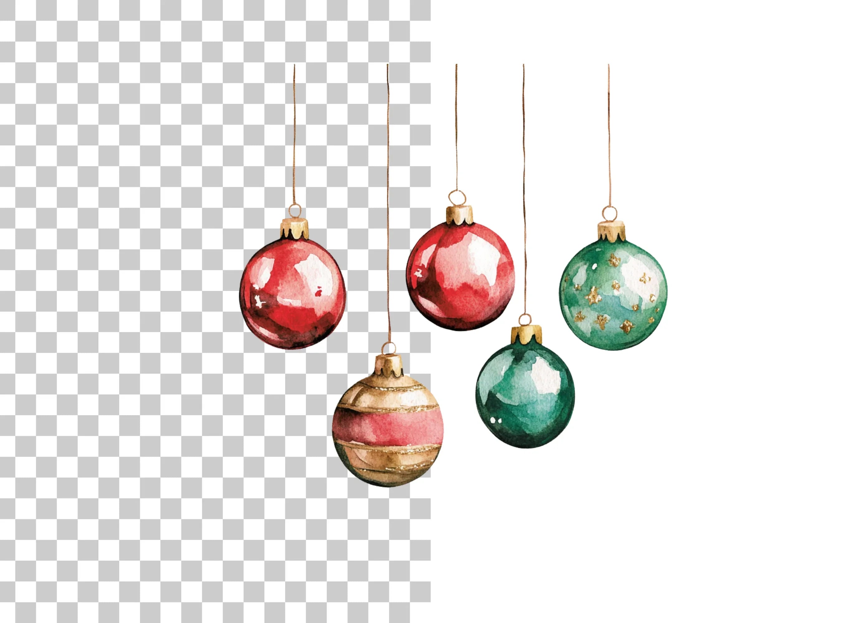 Hanging Christmas Ornaments Clipart Bundle