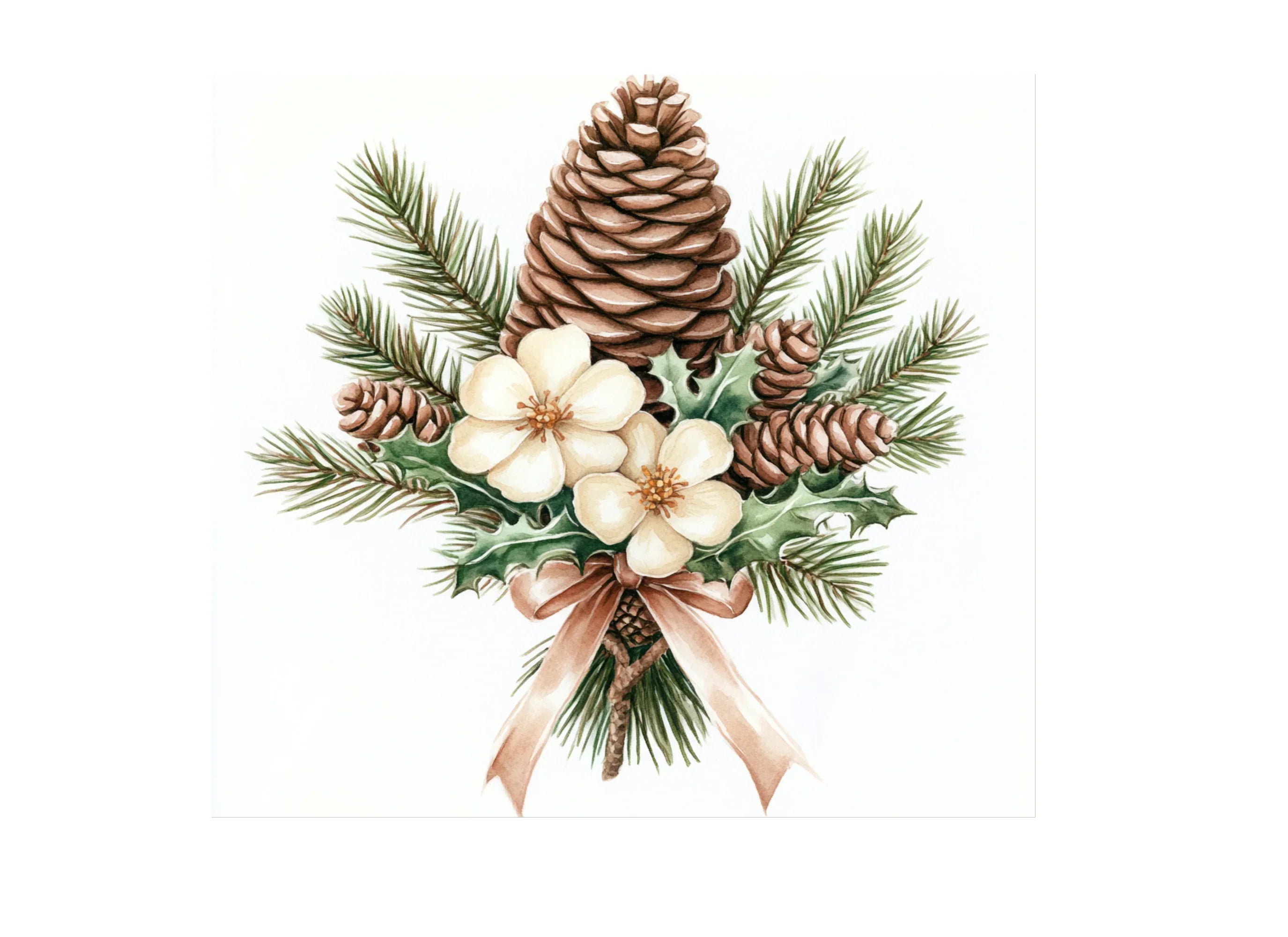 Christmas Pine Cone Flower Clipart Bundle