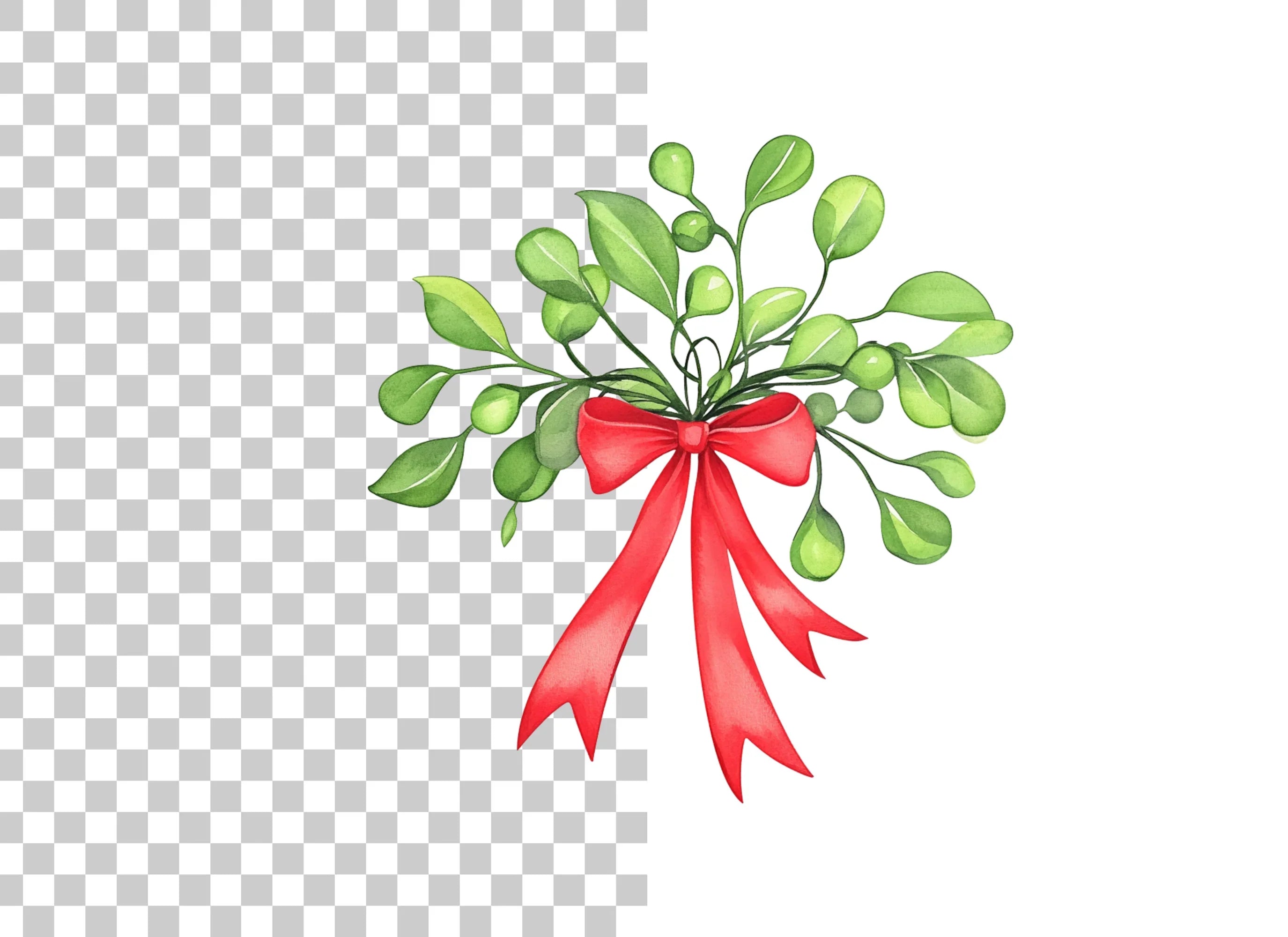 Mistletoe with Red Bow Clipart Bundle