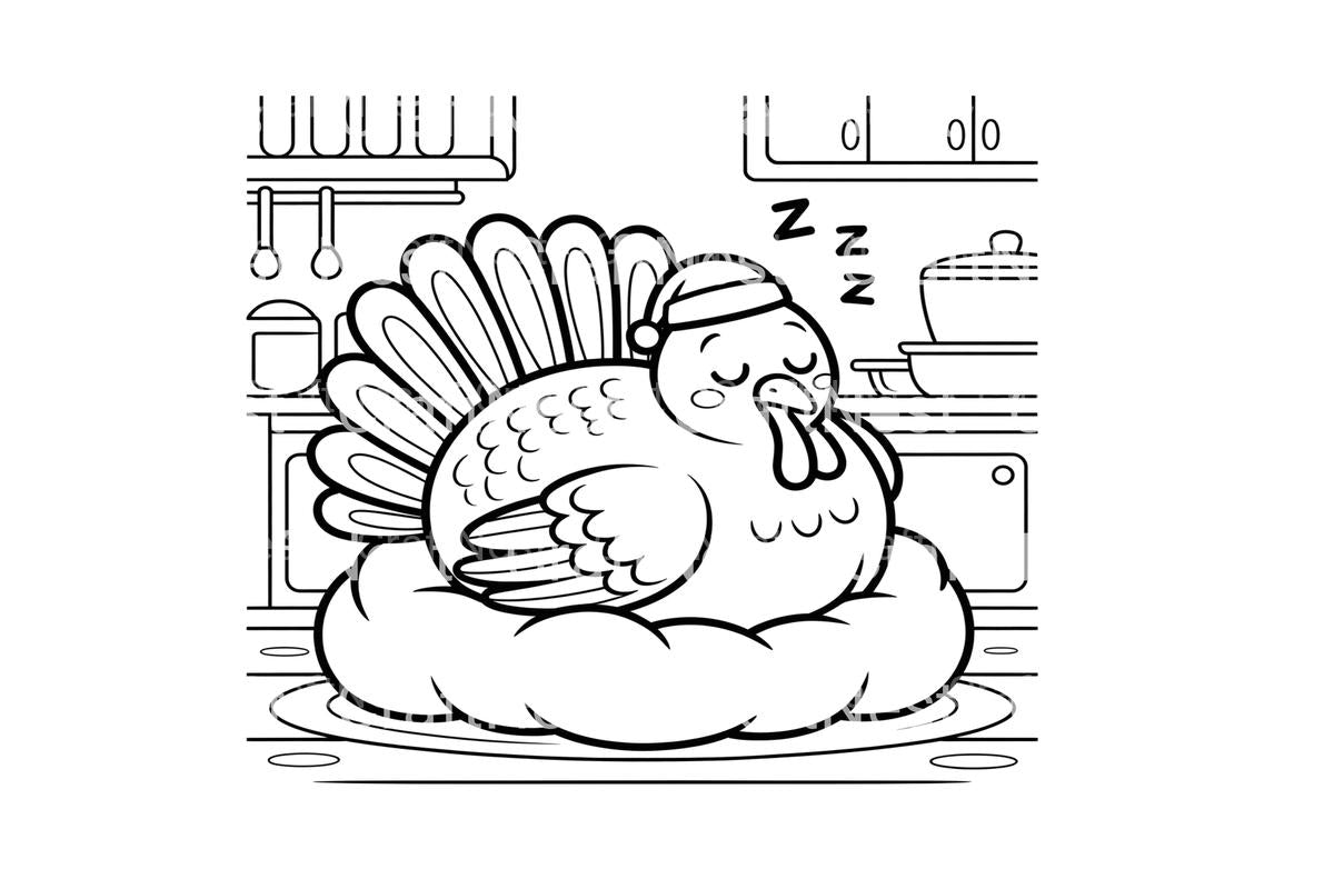 Sleeping Turkey Thanksgiving Coloring Books