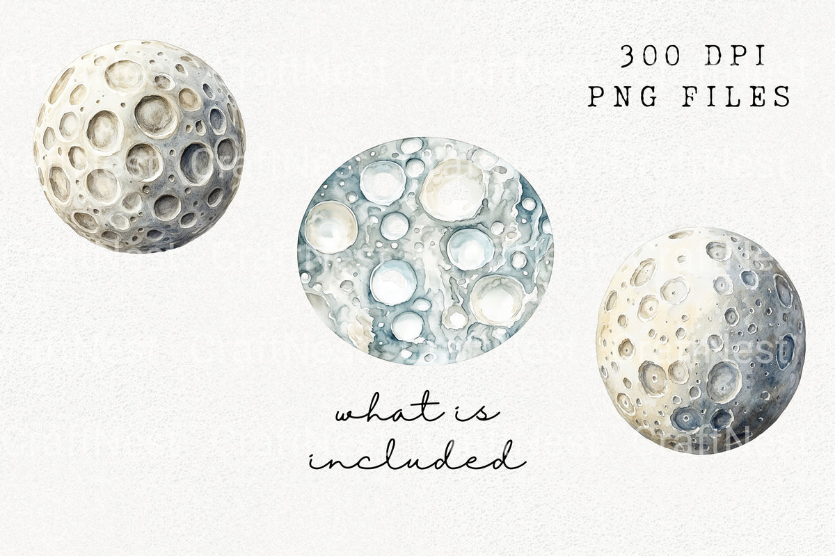 Detailed Moon Surface Textures Clipart Bundle