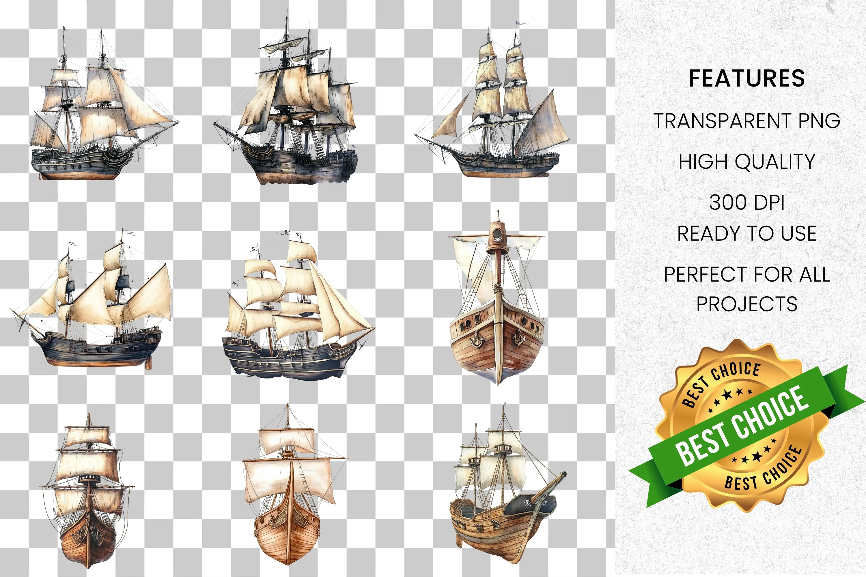 Vintage Sailing Ships Clipart Bundle