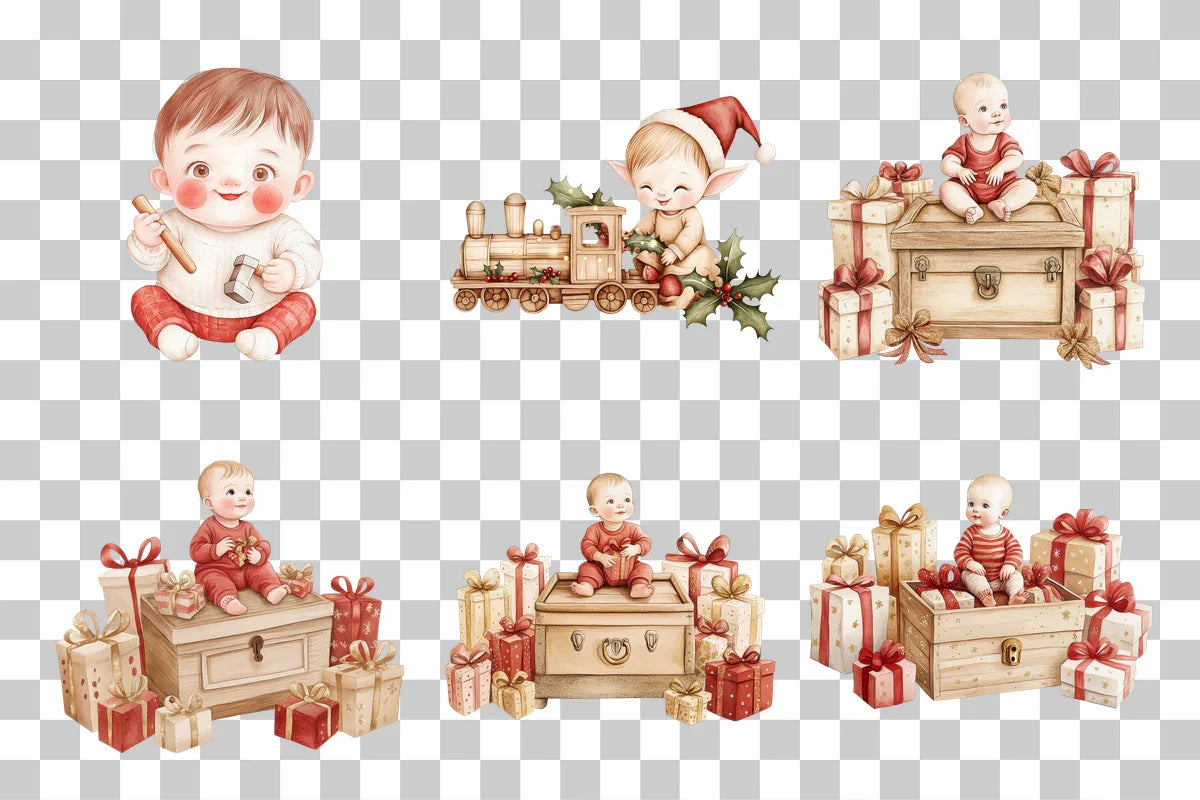 Cute Christmas Babies and Elves Clipart Bundle - CraftNest - Digital Crafting and Art