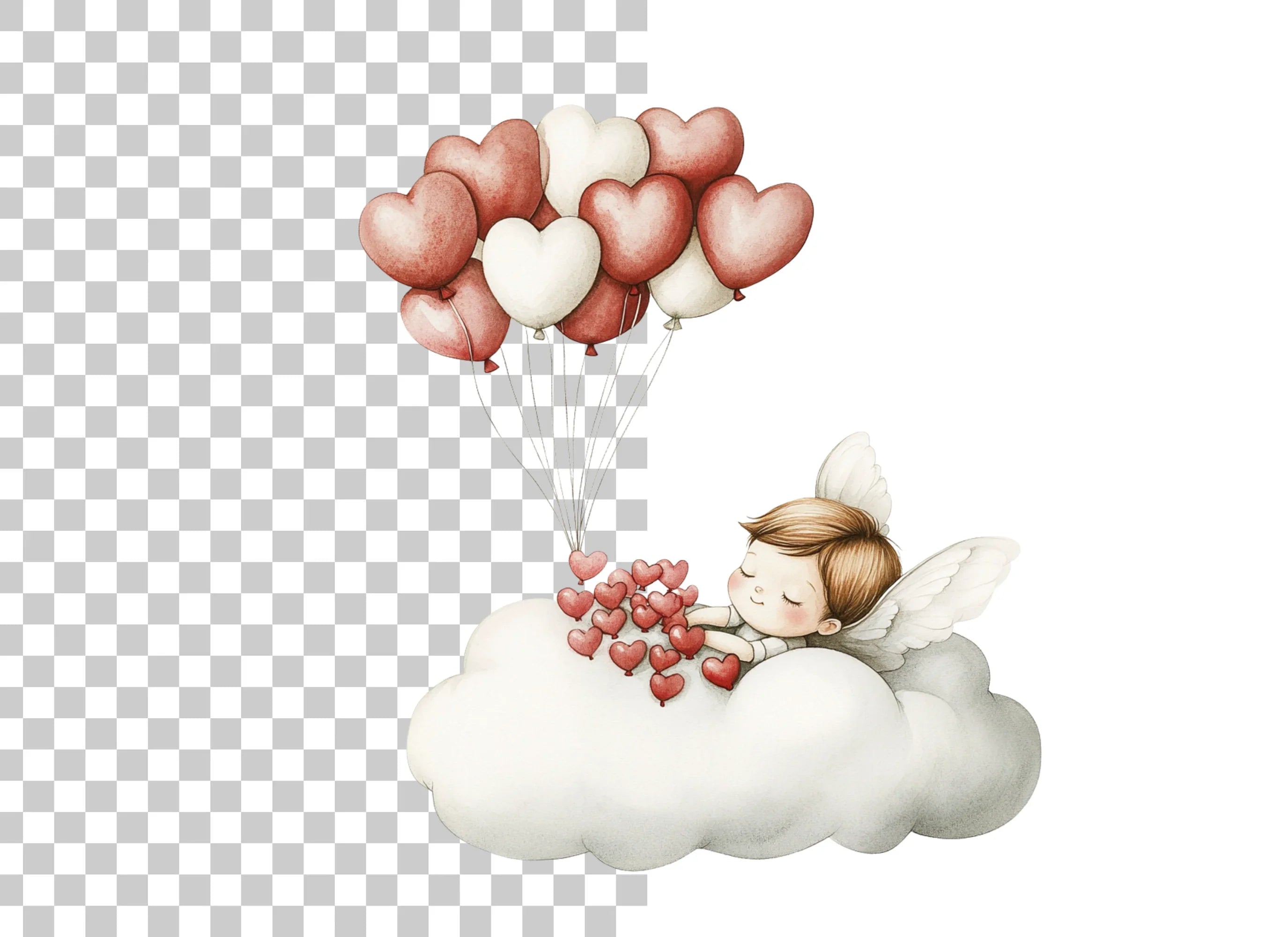 Cute Valentine Cupid with Heart Balloons Clipart Bundle
