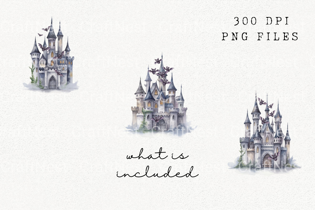 Haunted Castle With Bats Clipart Bundle