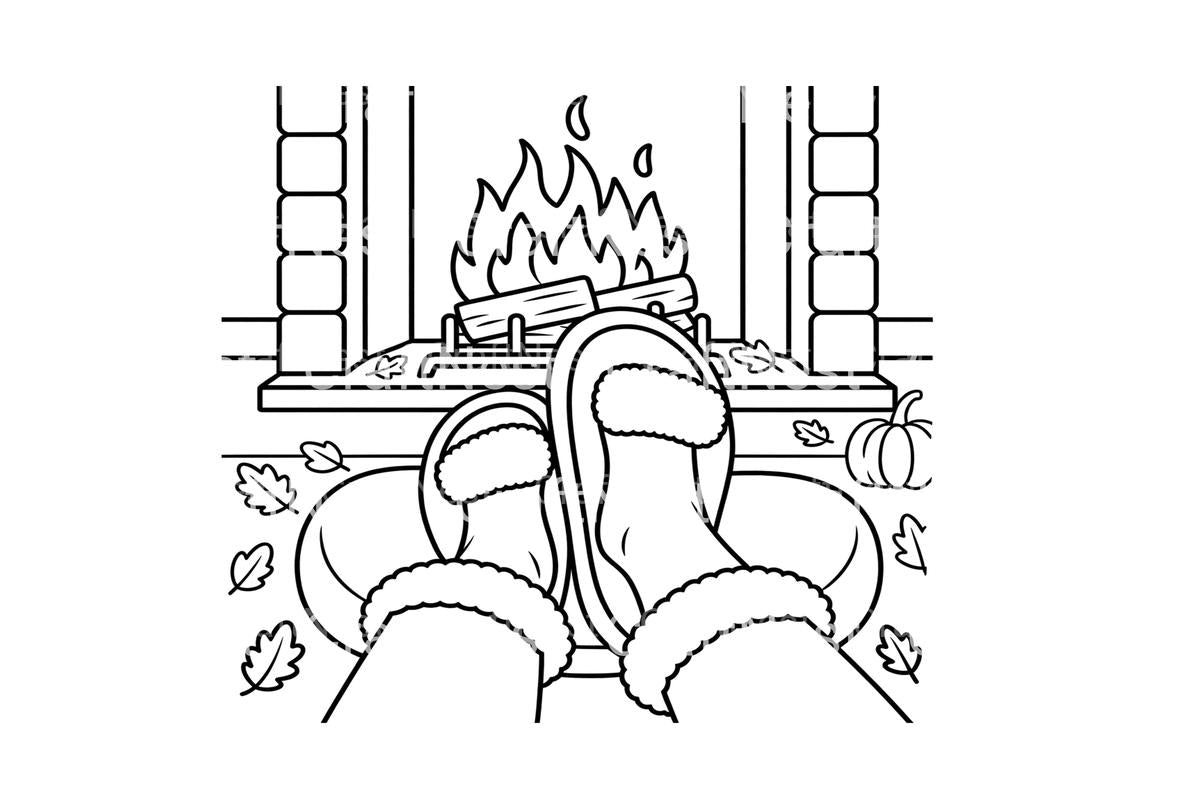 Warm Fireplace Feet Coloring Books